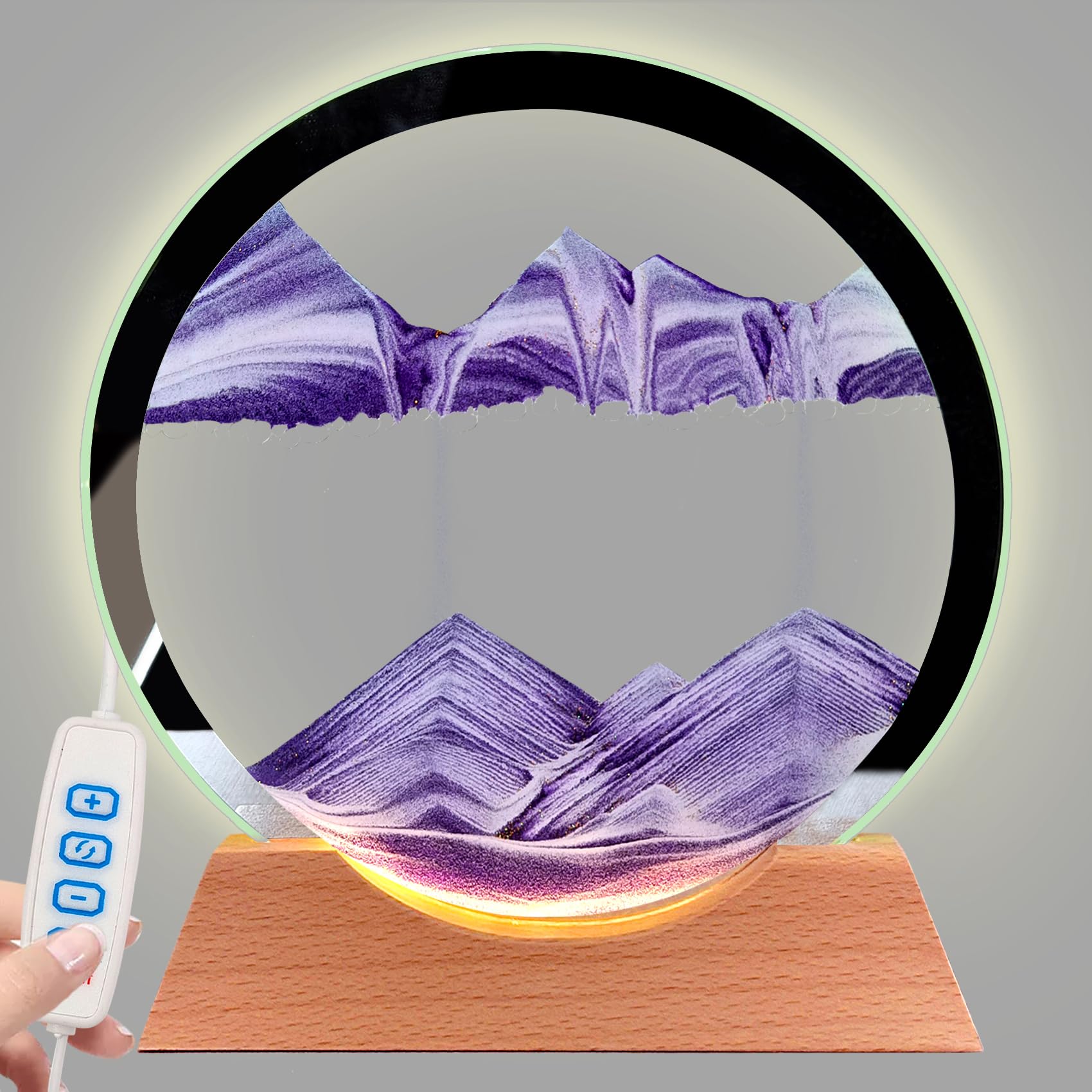 Aoderun8" Moving Sand Art Picture with LED Light Log-Color Wooden Base Moving Sand Art Liquid Motion 3D Deep Sea Sandscape in Motion for Adult Relaxing Toys Decor Home Desktop Office(Purple)