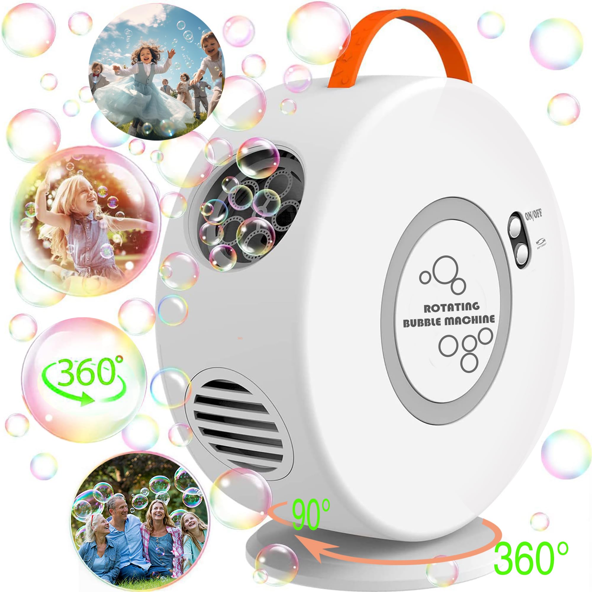 Bubble Machine for Kids Toddlers, Automatic Rechargeable Bubble Machine, 12000+ Bubbles Per Minute, Rotating 90°/360° Oscillating Electric Bubble Maker Outdoor Toys for Ages 3-5, Birthday Party Gifts