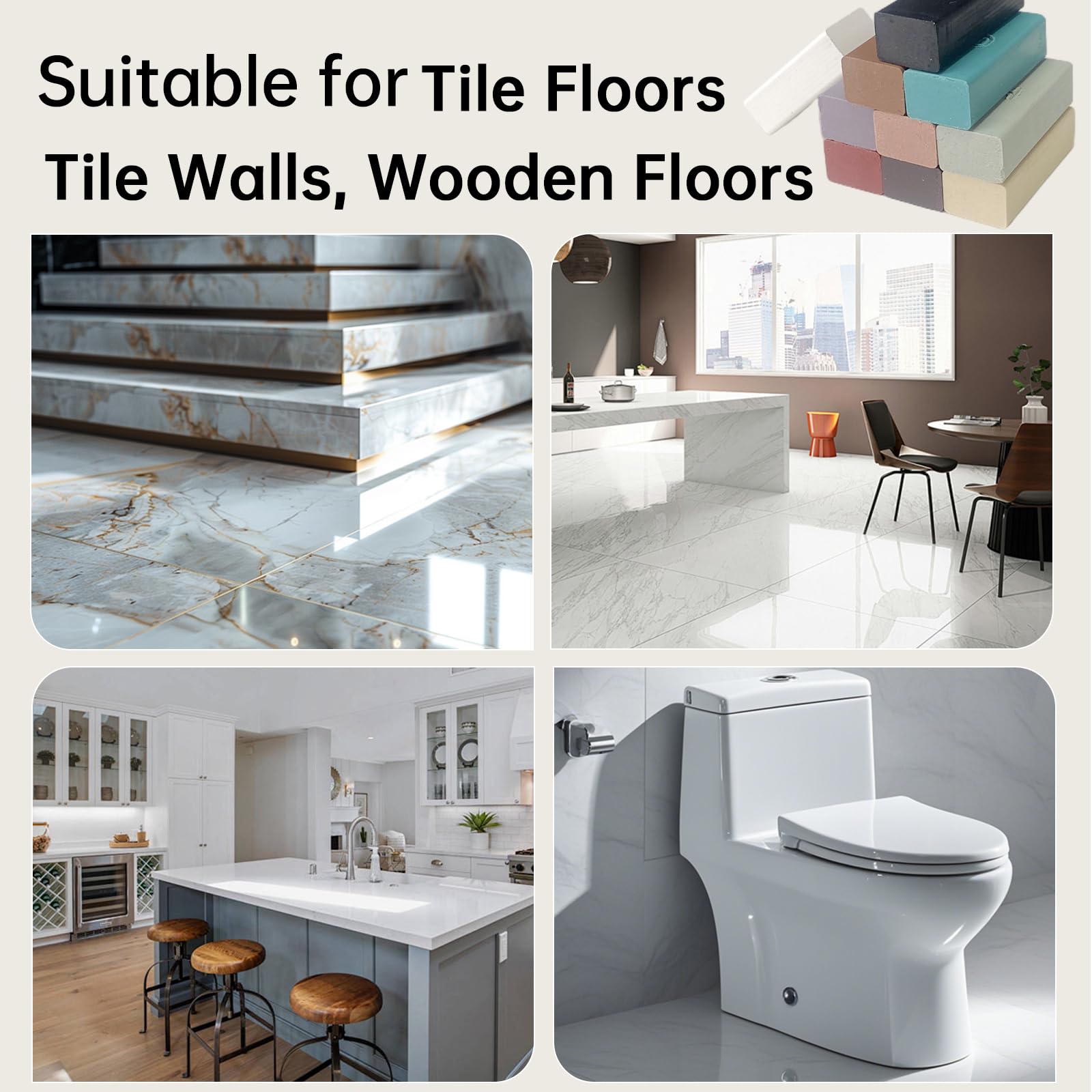 Riparazione di Piastrelle, Set Riparazione di Gres, Piastrelle, Ceramica, Kit Riparazione di Cera con Fonditore Piastrelle, Pietra Naturale, Marmo Anche Pavimenti in Laminato, Legno, Parquet e Vinile