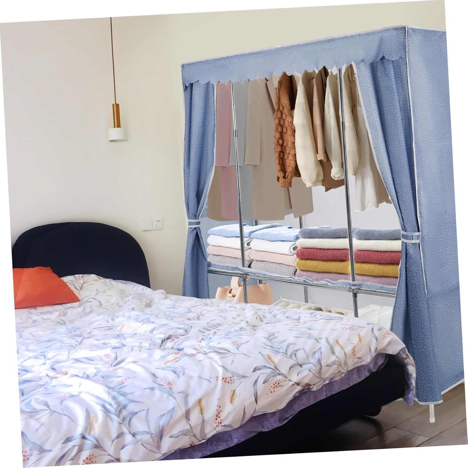 PRETYZOOM Portable Closet Organizer Closed Design Sturdy Frame and Cover Capacity Wardrobe Storage for Bedroom and Dormitory Moonlight