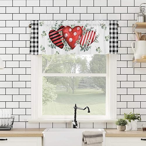 Miniatura 4 de LOVE - Cenefa de cortina de cocina festividad Navidad cenefa con bolsillo para barra para ventanas sala de estar dormitorio cafetería decoración de