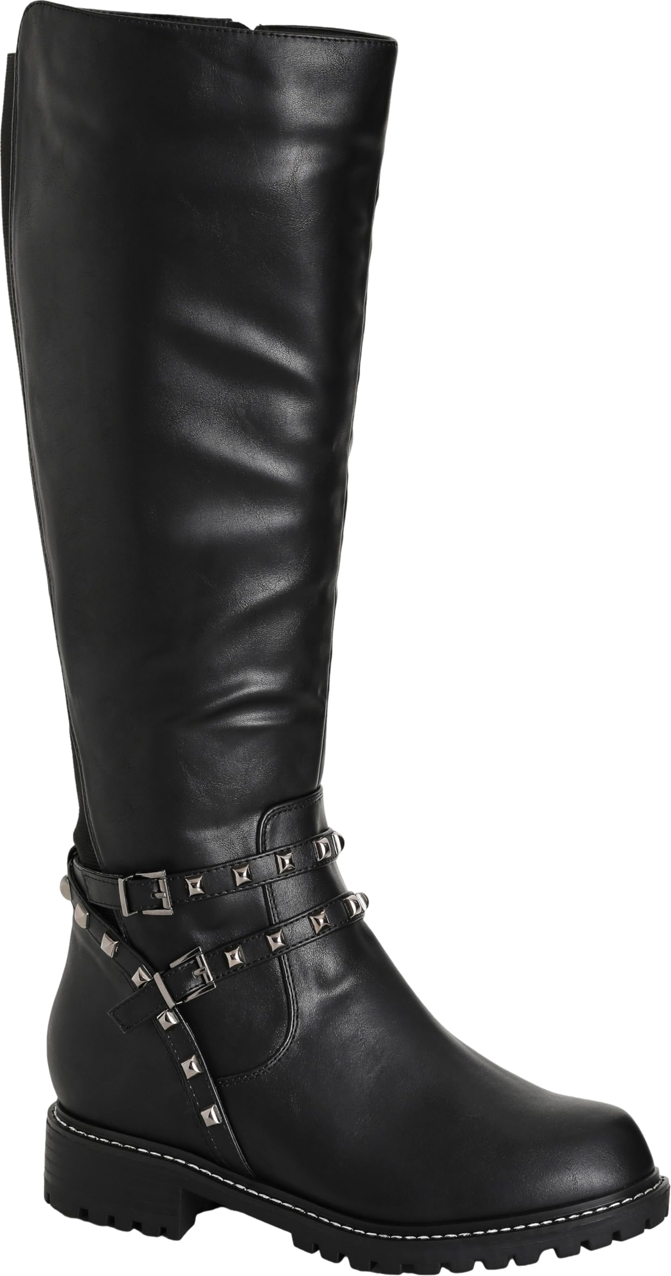 City Chic Women's WIDE FIT Biker Knee Boot, Black