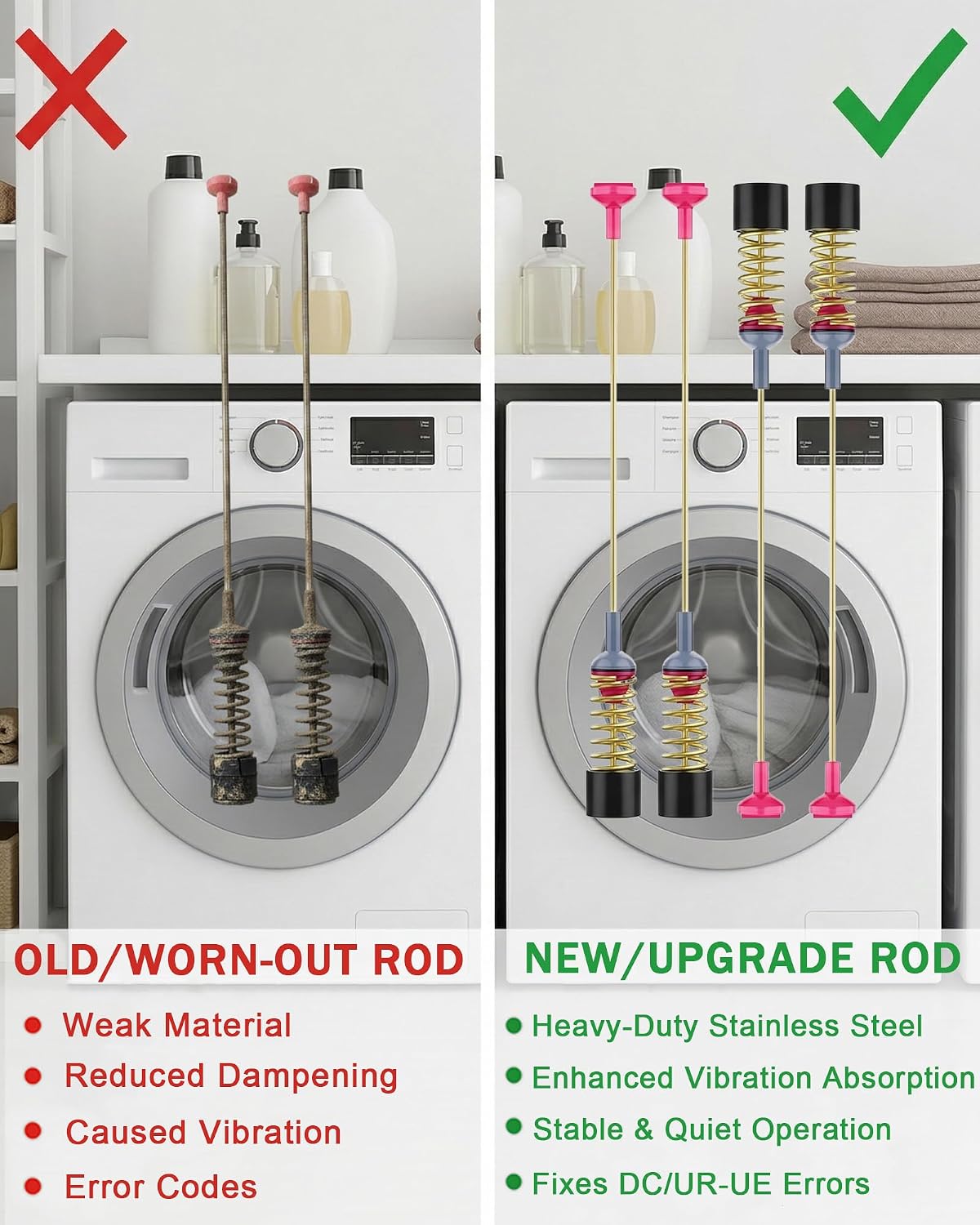 【Upgraded】 Upgraded DC97-16350U DC97-16350T Washer Suspension Rods (4 Pack), Compatible with Samsung Washing Machine WA50R5200AW/US WA50R5400AV/US WA45T3200AW/A4, Replaces DC97-05280W DC97-16350V