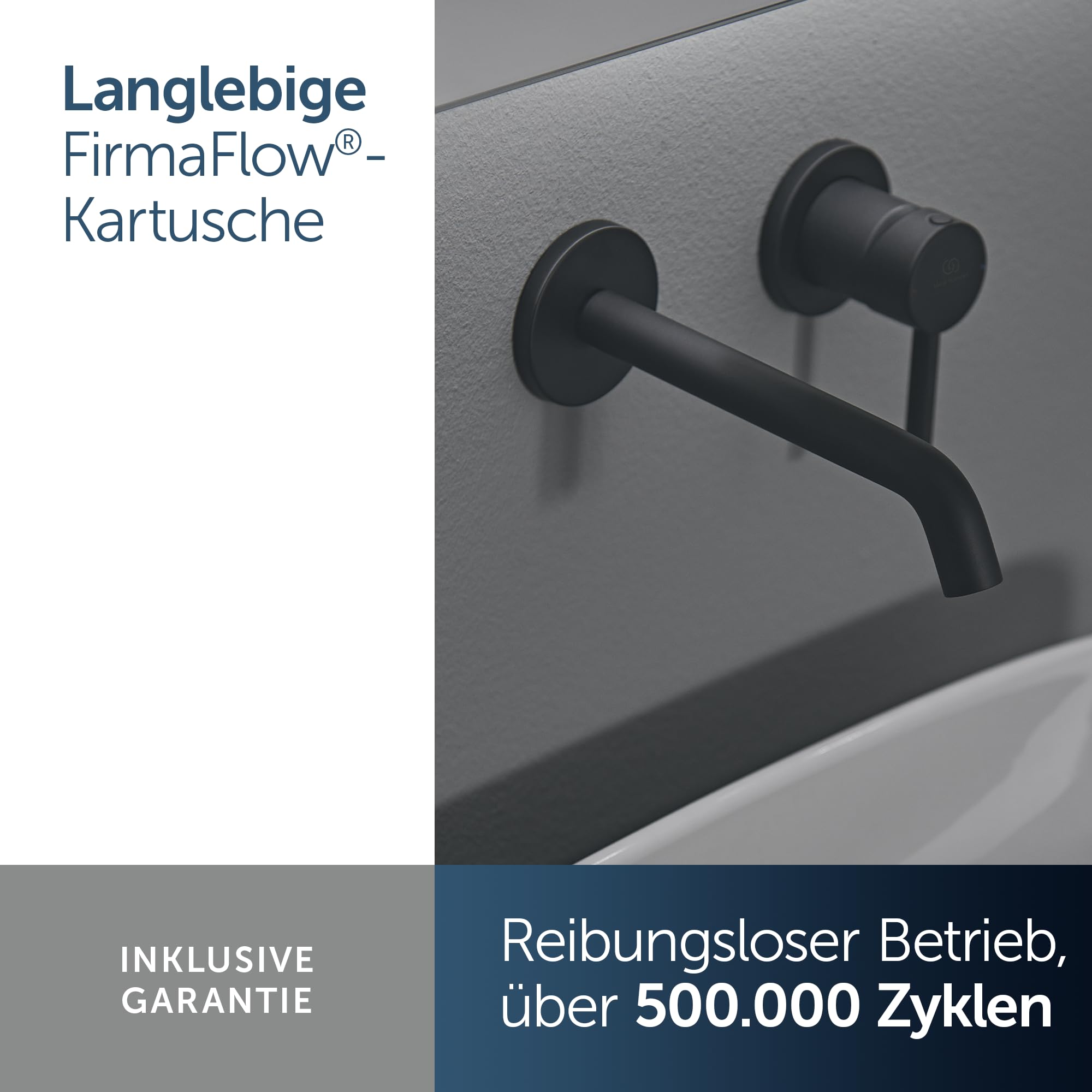 Ideal Standard – Ceraline Wand-Waschtischarmatur, Unterputz Bausatz 2 für Fertigmontage, wassersparende FirmaFlow Kartusche, Oberfläsche Silk Black (Schwarz matt)