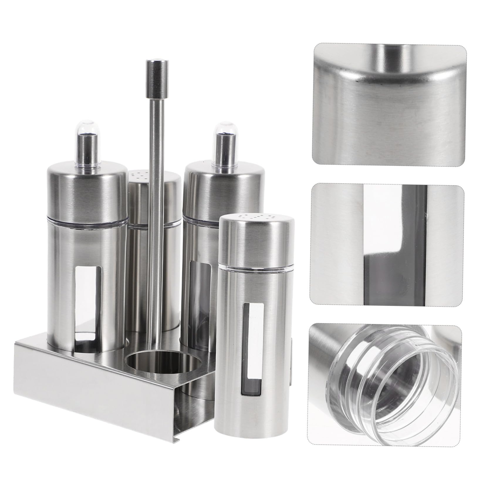 Gatuida Contenedores de Condimentos Botellas Transparentes Juego de 4 de Acero Inoxidable Diseño Extraíble y Base para Cocina en Casa para Sal, Pimienta y Vinagre