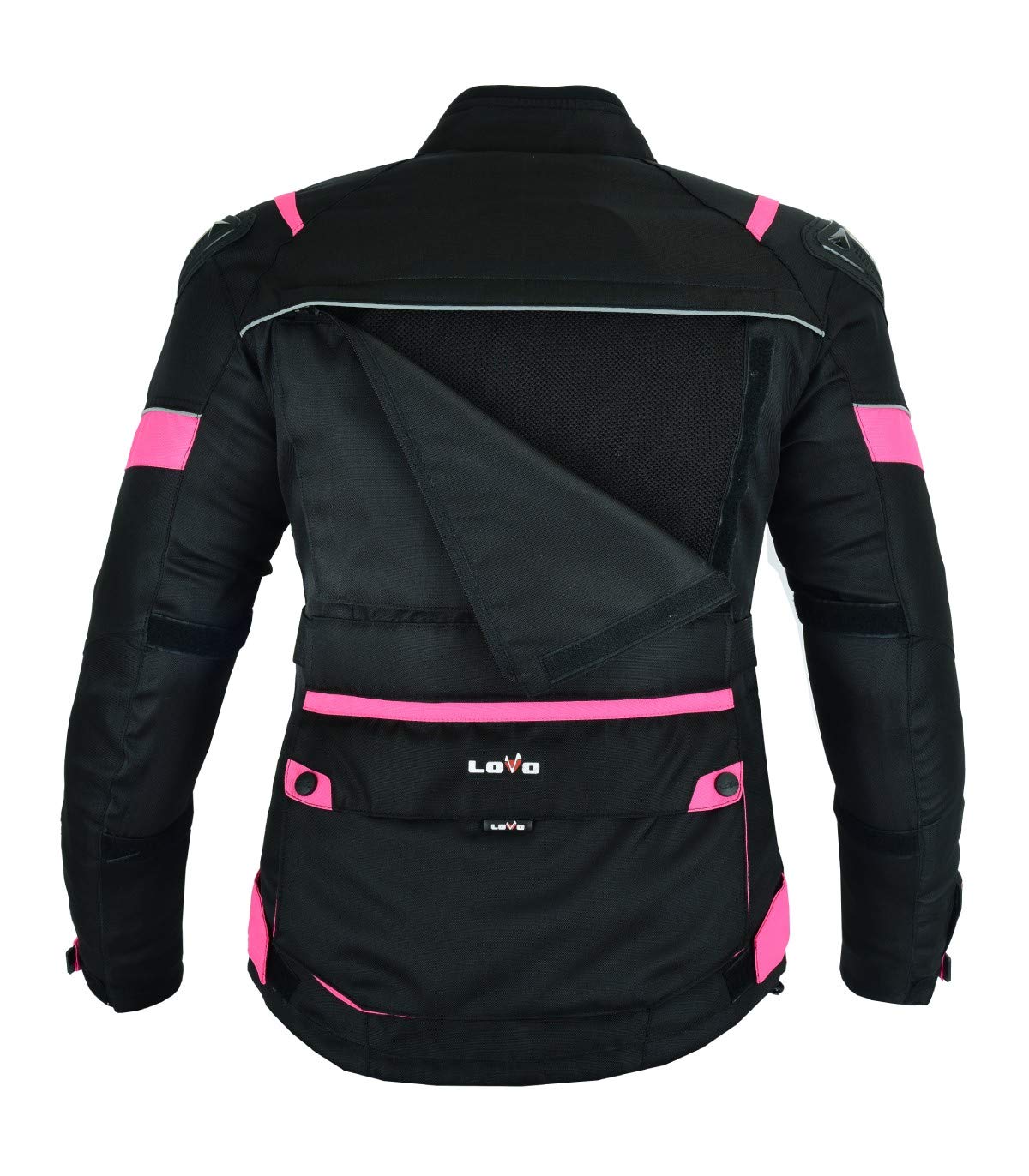 LOVO - Chaqueta Moto Tricapa 4 Estaciones Mujer - Chaqueta Moto Mujer Verano e Invierno con Protecciones - Longitud 3/4 Impermeable y Transpirable- Ideal para Ciudad, Carretera y Todas las Estaciones