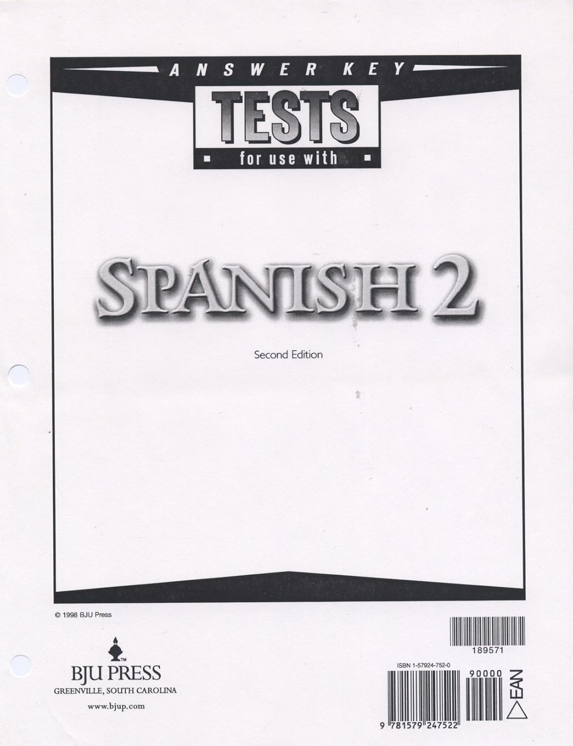 Spanish 2 Tests Answer Key 2nd Edition: Bob Jones University Press ...