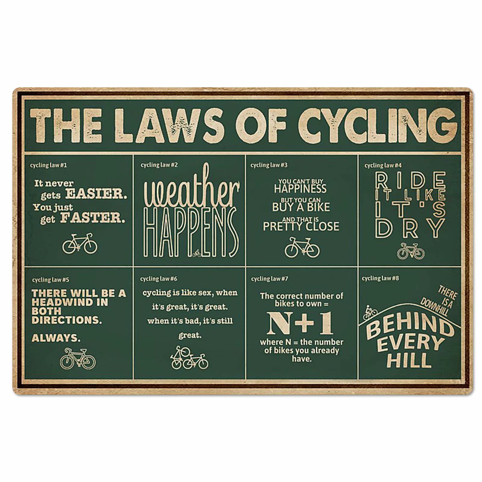 Bigccaee The Laws Of Cycling Metal Tin Sign,Tavern Poster Garage Man Cave Club Novelty And Interesting Bathroom Toilet Wall Decoration Retro Metal Tin Sign 8X12 Inches