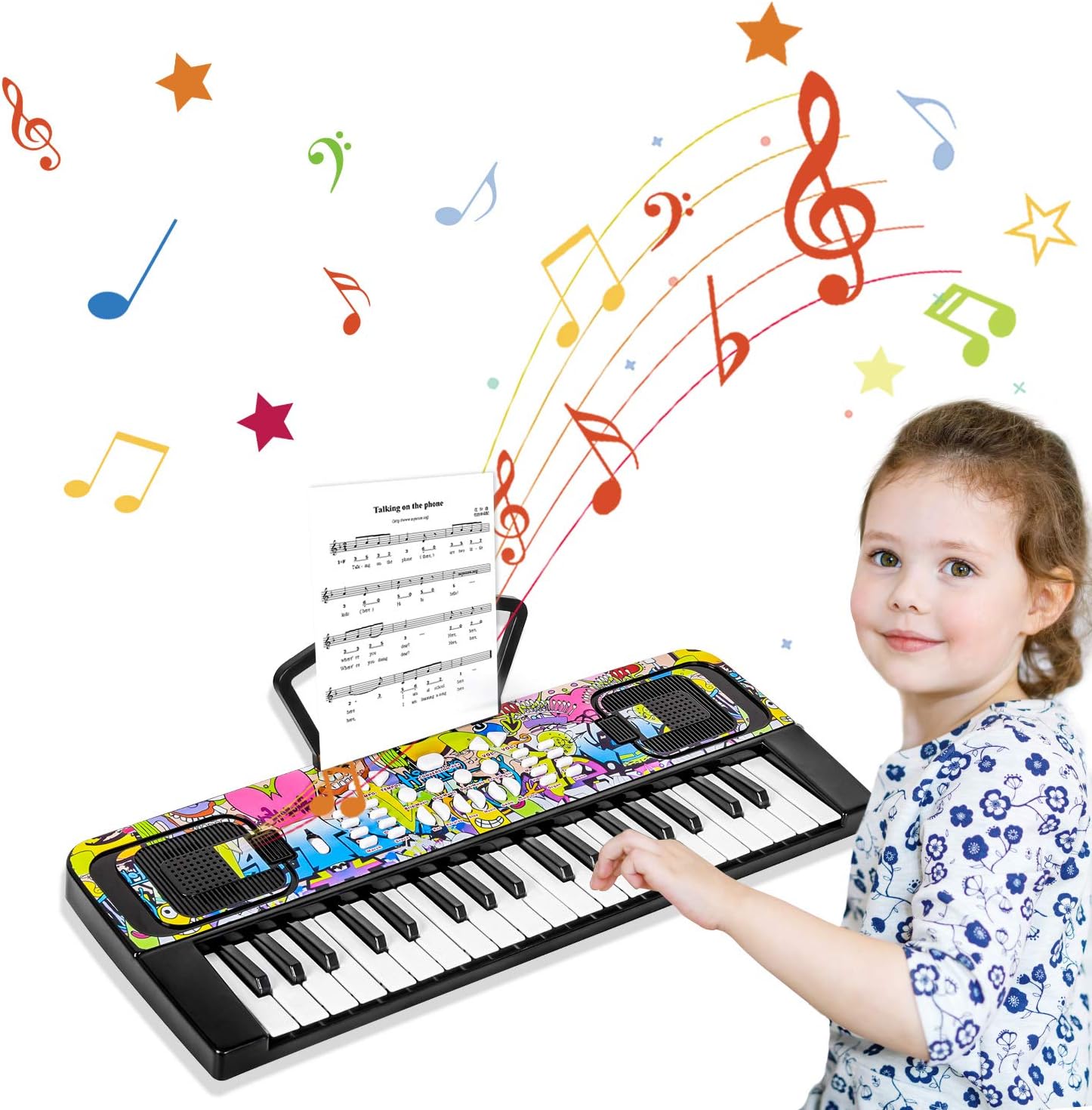 TWFRIC Kids Keyboard Piano,37 Keys Electronic Musical Keyboard with Music Stand Educational Piano Kids Musical Toy Xmas Gifts for 3-8 Years Old Girls Boys Beginners Children