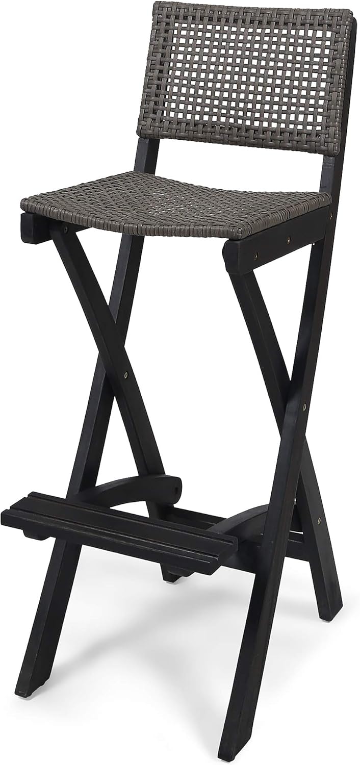 Great Deal Furniture Constance Outdoor Folding Acacia Wood Barstools (Set of 2), Dark Gray and Brown