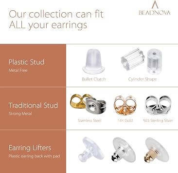 BEADNOVA Earring Backs for Studs Plastic Rubber Clear Earring Backs Silicone Pierced Ear Studs Backings Secure Safety Hypoallergenic Earstud Stoppers for Hook Post (1000 pcs)