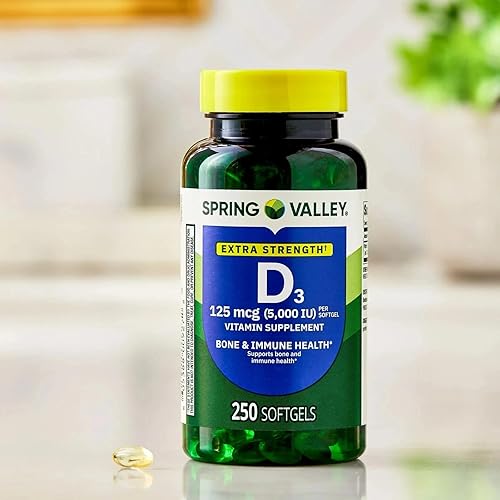 Miniatura 4 de Spring Valley Vitamina D3 5000 UI, suplemento de alta potencia para la salud ósea e inmunológica, 250 cápsulas blandas