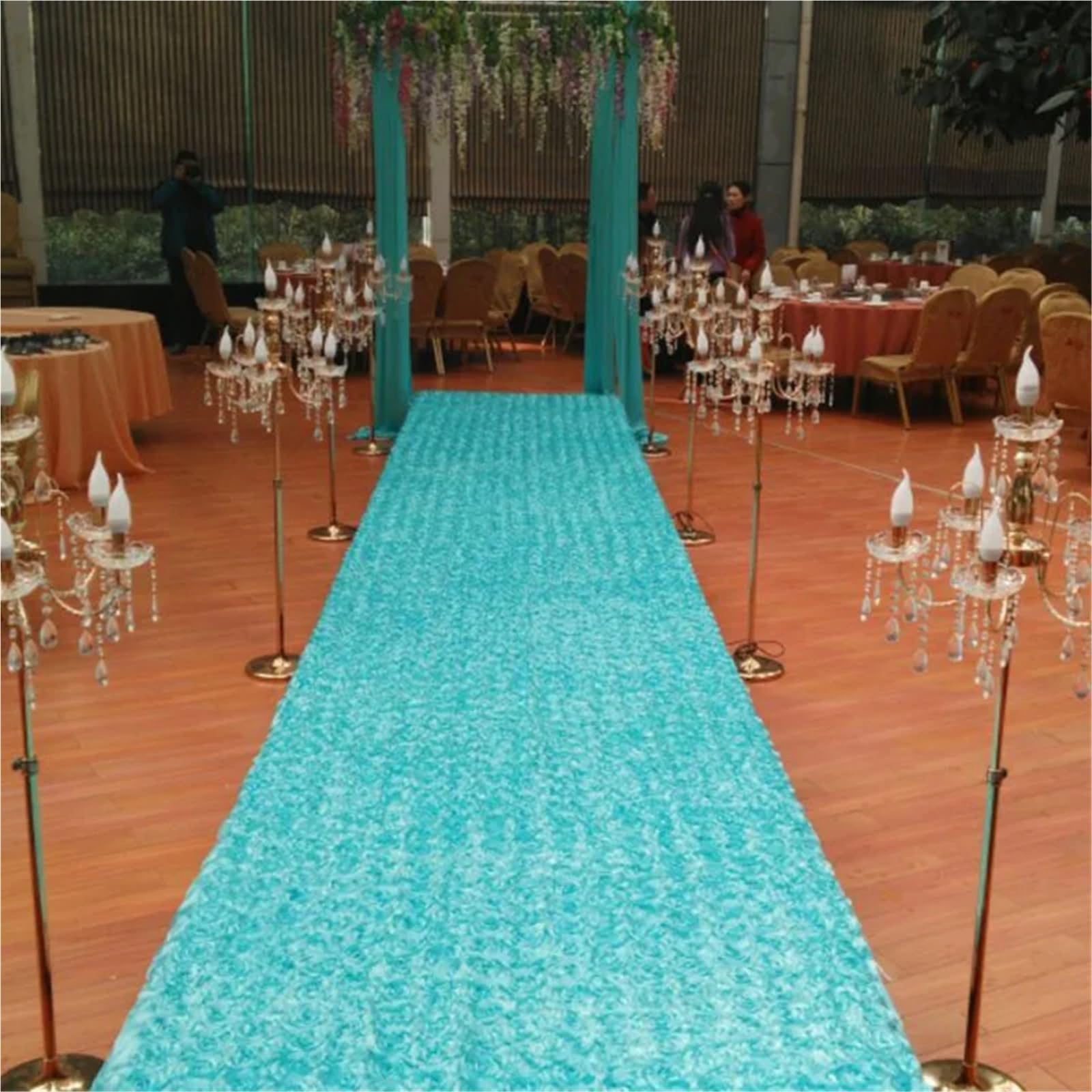 Hochzeit Gang Läufer 10M Hochzeit Teppich Satin Stoff 3D Rose Blume Gang Rot Party Hintergrund Tisch Abdeckung Dekoration(Red)