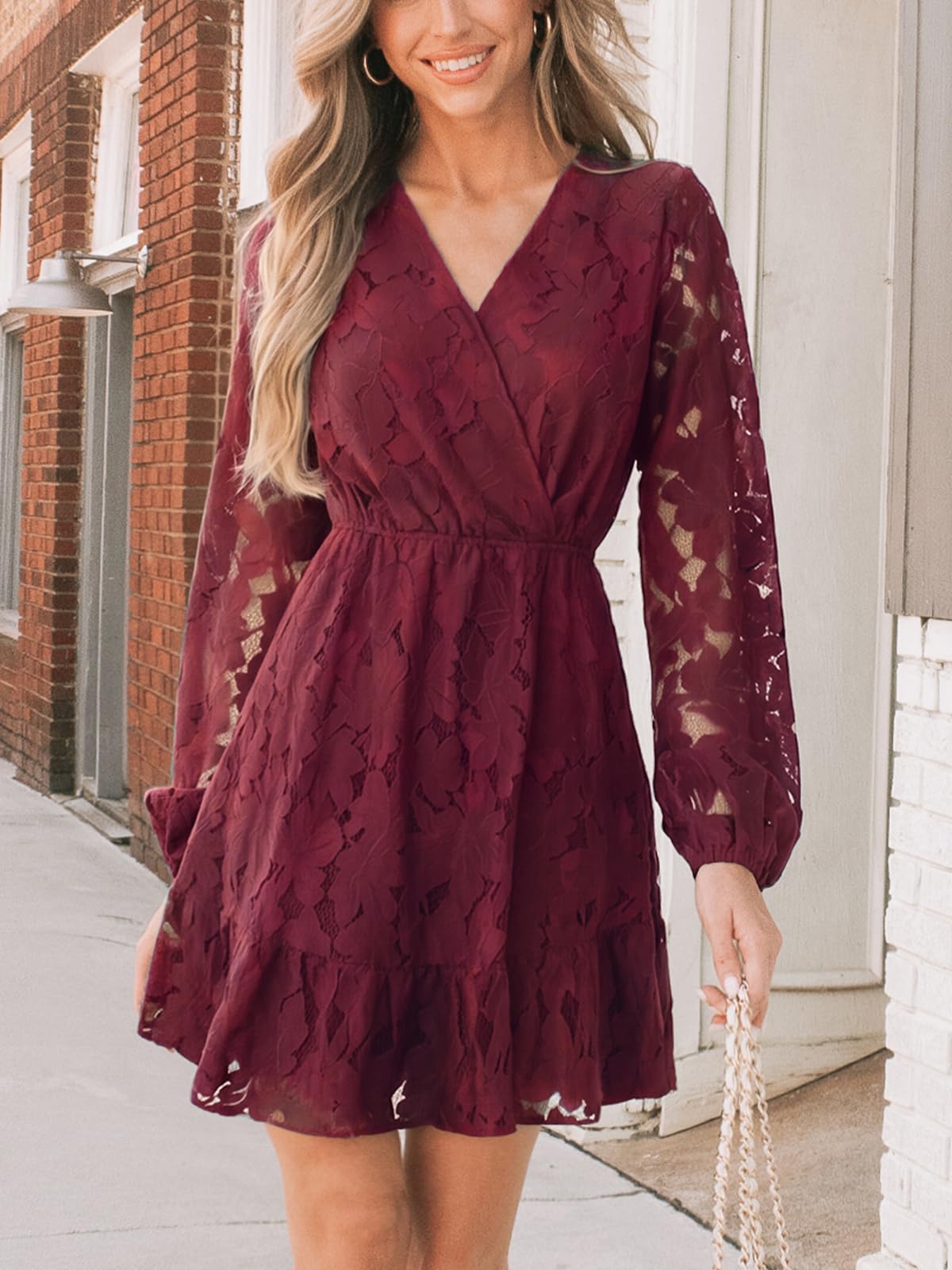 CUPSHE Mini abito da donna elegante con scollo a V e maniche a vita alta, foderato, per matrimonio
