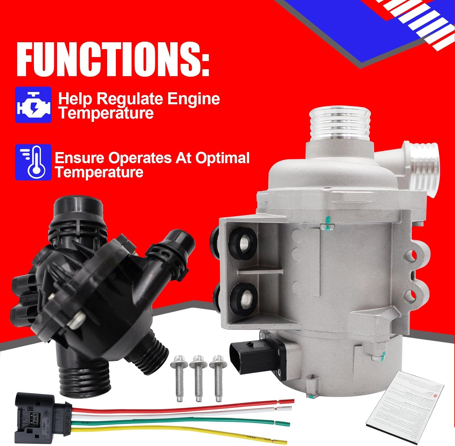 SMMS Electric Engine Water Pump and Thermostat Coolant for BMW 128I 325I 328I 330I 525I 528I 530I X3 Z4, Replace OE 702851208 11517563183 11517586925 11537536655 11537544788
