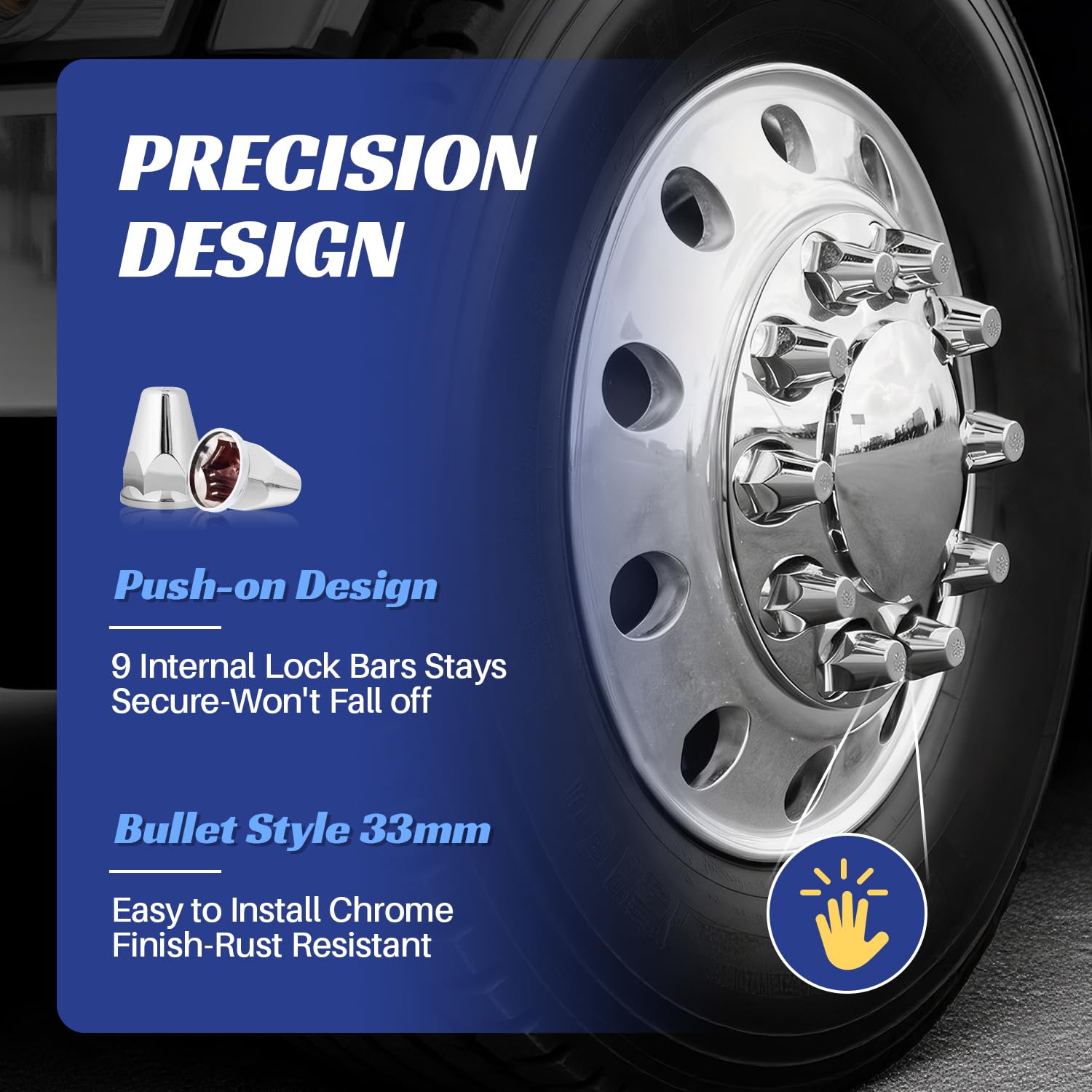 60Pcs Semi Trucks Lug Nut Covers Chrome, 33mm Lug Nut Covers ABS Plastic Anti-Rust Push-on Wheel Nut Caps, Truck Nut Caps for Semi Trucks Trailer