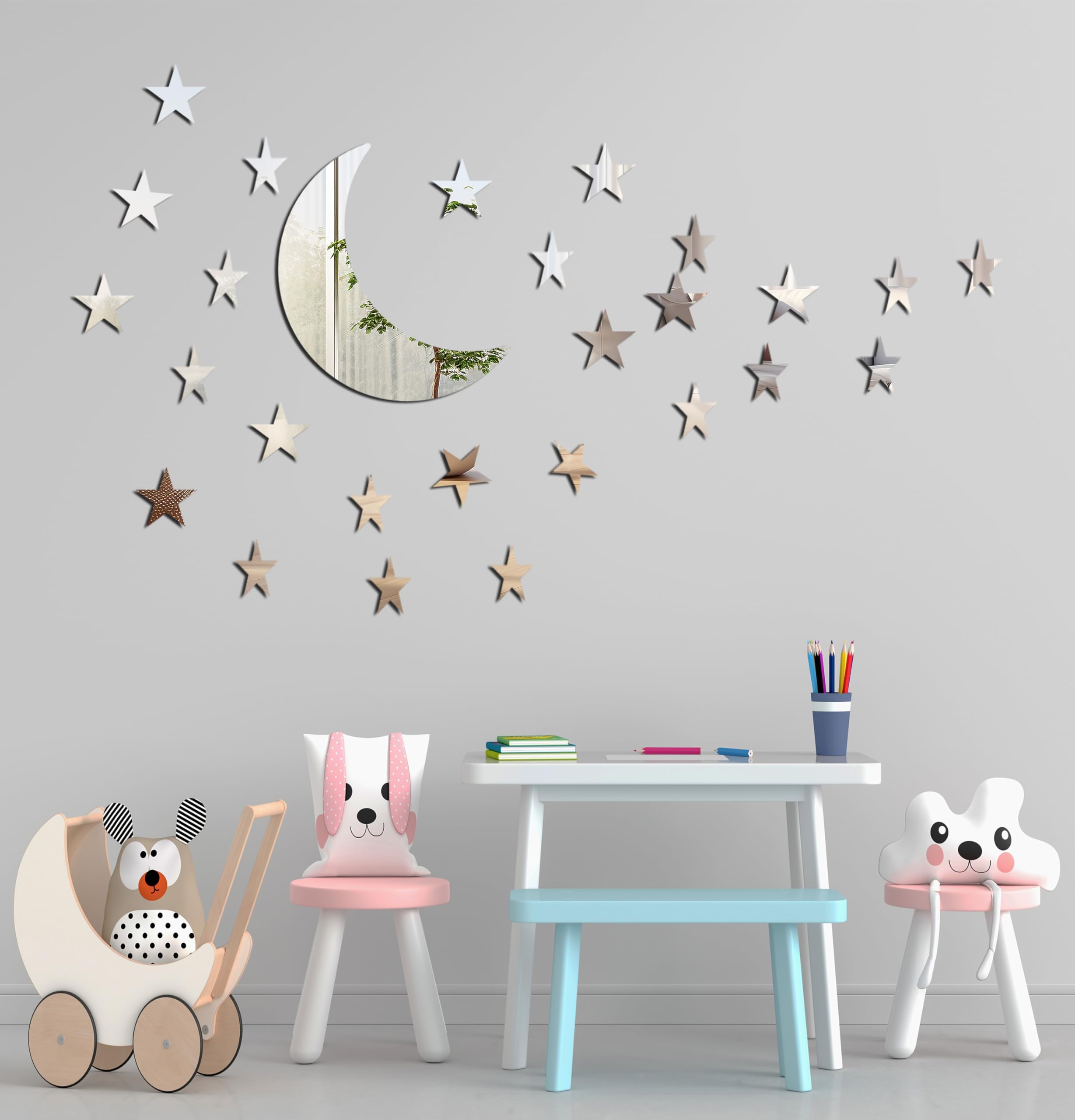 80 Pcs Silver Mirror Star Stickers - Removable Acrylic Wall Decals For Home Decor