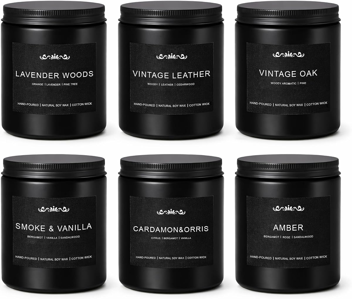 Juego de velas para hombres, paquete de 6 velas perfumadas de cera de soja, juego de regalo varonil, fragancia casera de larga duración de 300 horas con aromas masculinos, regalo para papá, esposo o novio