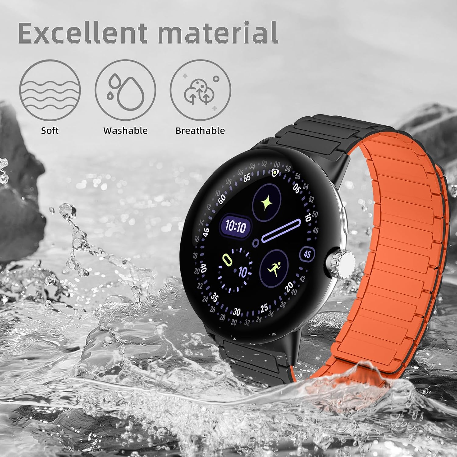 Silicone Watch Band Compatible with Google Pixel Watch 5 45mm, Soft Sport Magnetic Replacement Strap for Google Pixel Watch 4/3 45mm