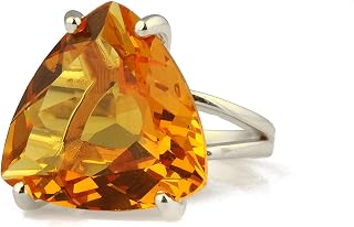 Anemone Jewelry Citrine Rings for Women - Faceted Citrine in 925 Sterling Silver Double Band - Artisanal Birthstone Ring for Formal and All-day Wear - Handmade 925 Rings for Women - Free Jewelry Box