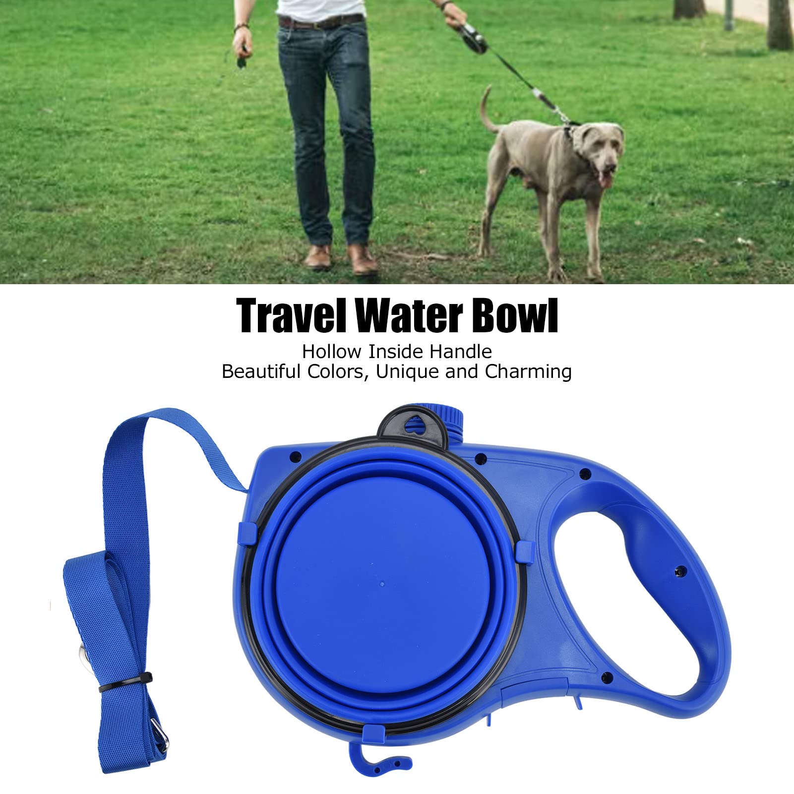 Correa de Perro Multifunción Portátil, Correa para Mascotas con Cuenco de Agua Plegable, Adecuada para Perros Pequeños y Medianos (9,1 x 6,7 x 2,0 Pulgadas)(Azul)