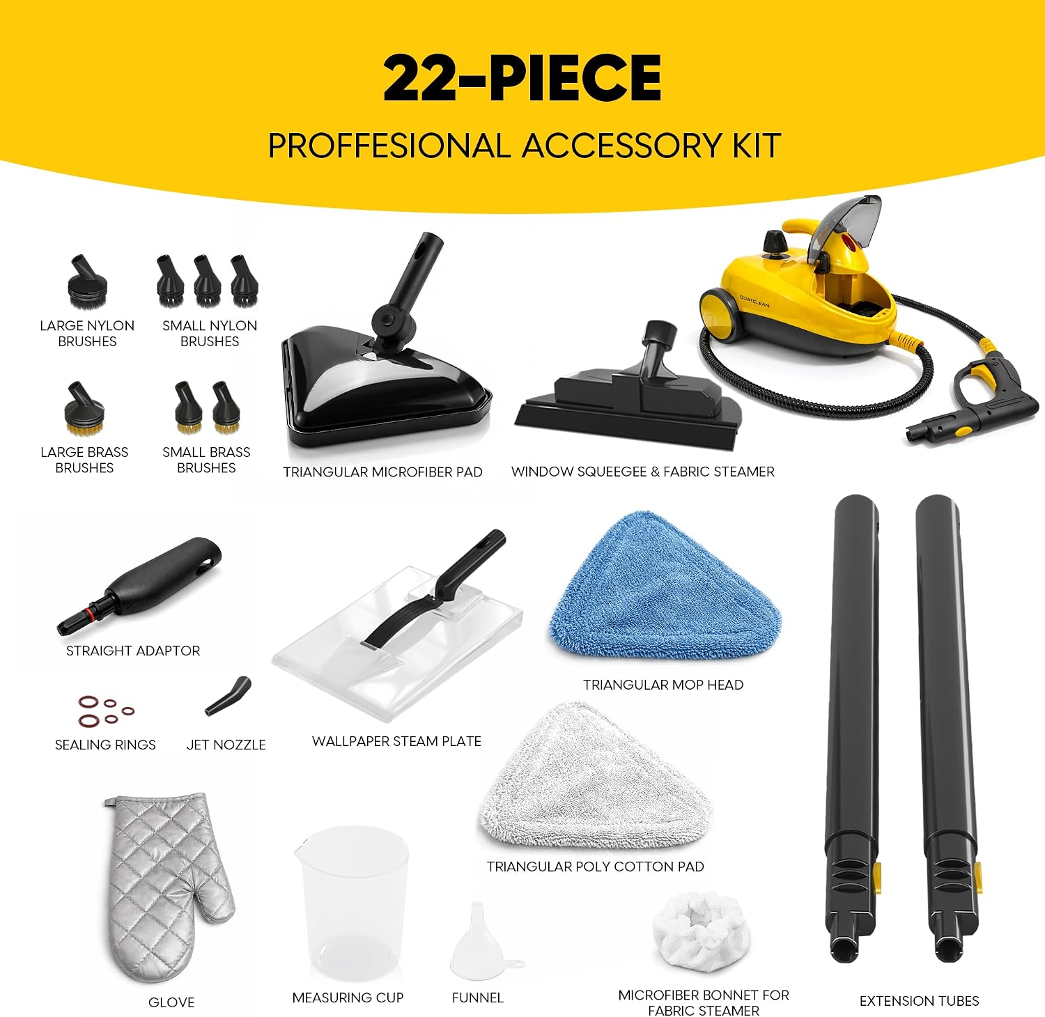 Steam Cleaner for Home, Multipurpose Chemical-Free Pressurized Steamer, 22 Accessories & 50 fl oz Large Tank, Deep Cleaning for Tile, Grout, Bathroom, Kitchen, Carpet & Upholstery
