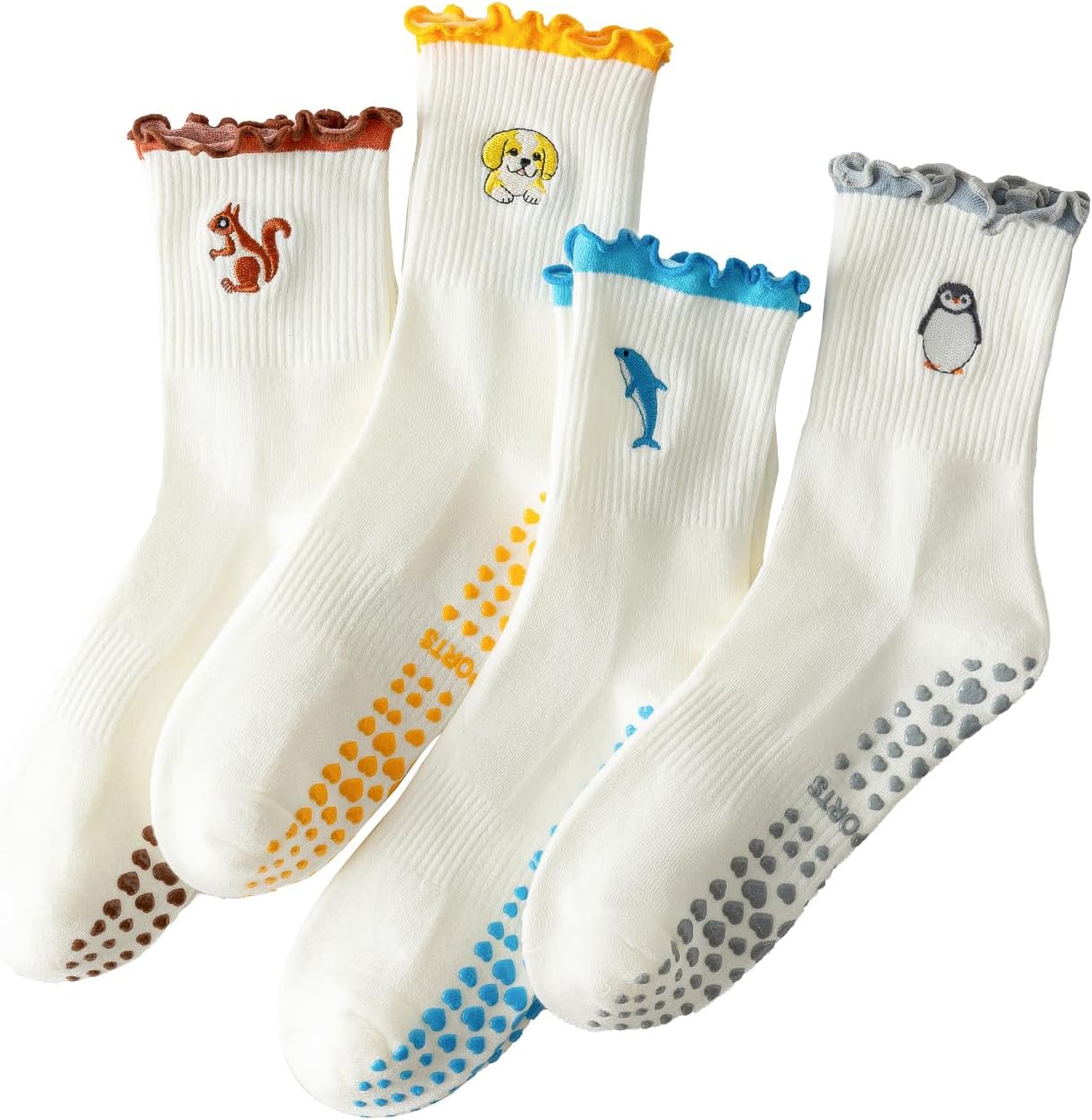 Pilates Grip Socks for Women,Non-Slip Yoga Socks,Ruffle Cute Barre Athletic Crew Grippy Sock Workout Hospital