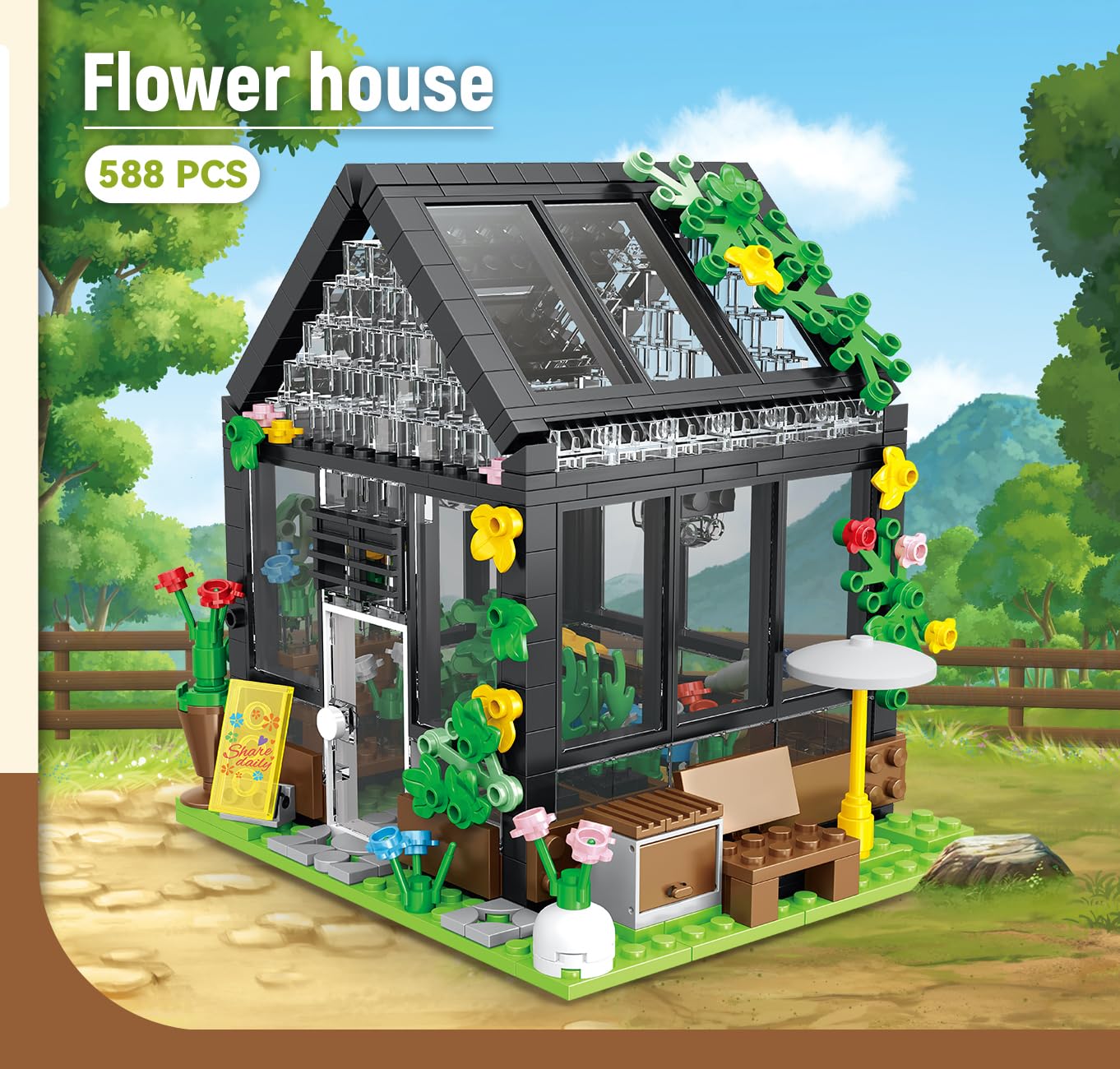 iZEL Kids Puzzle City Flower Art Building Blocks, Light Transparent Flower House, 588 Pieces, 6+ Years - Image 3