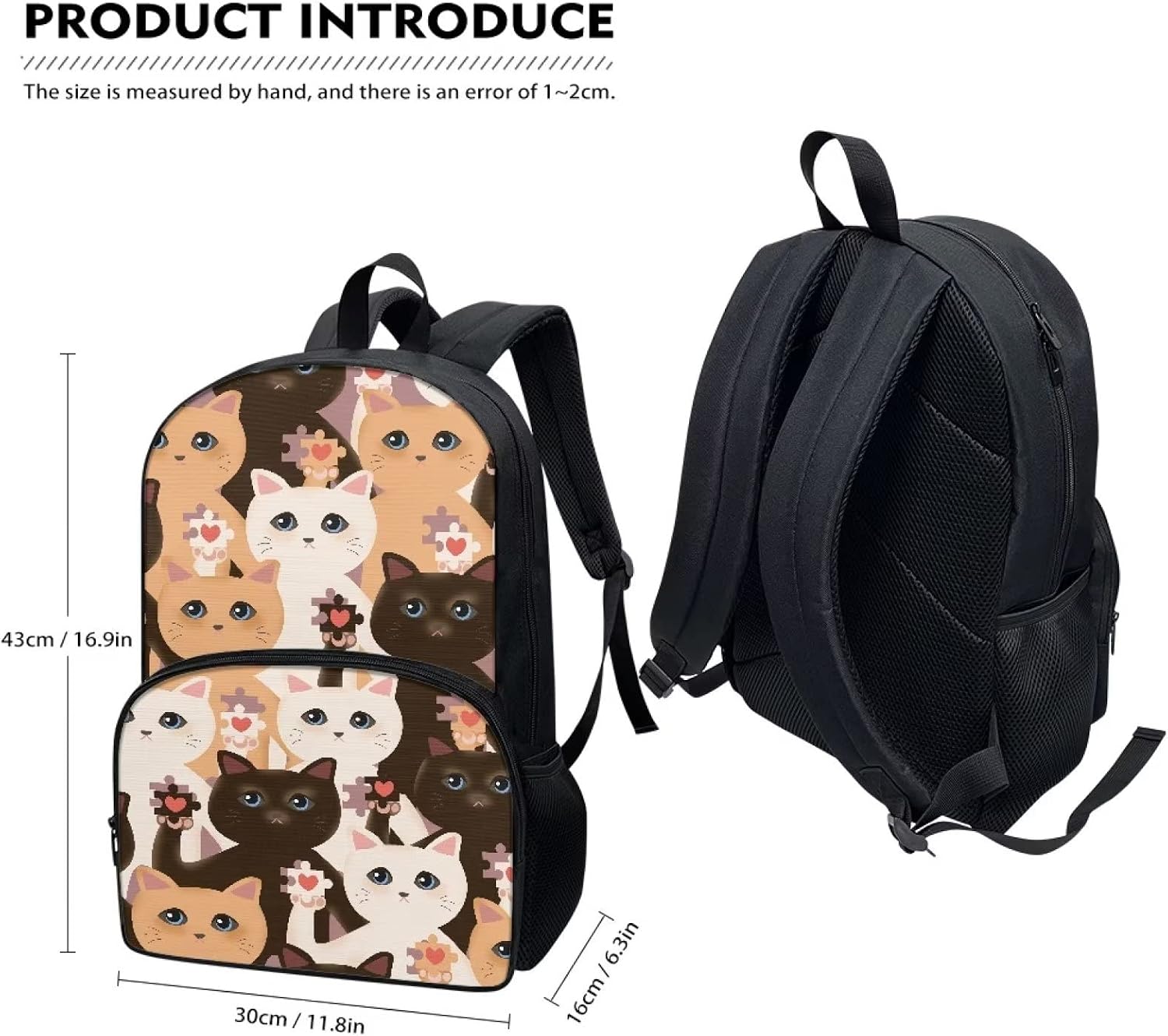 Girls Cute Backpack Cute Cartoon Kitten Cats Print Bookbag for Kids Chic Graphic Printed Lightweight Large School Daypack 17 Inch Boys Padded Straps Back Student Daily Backpack