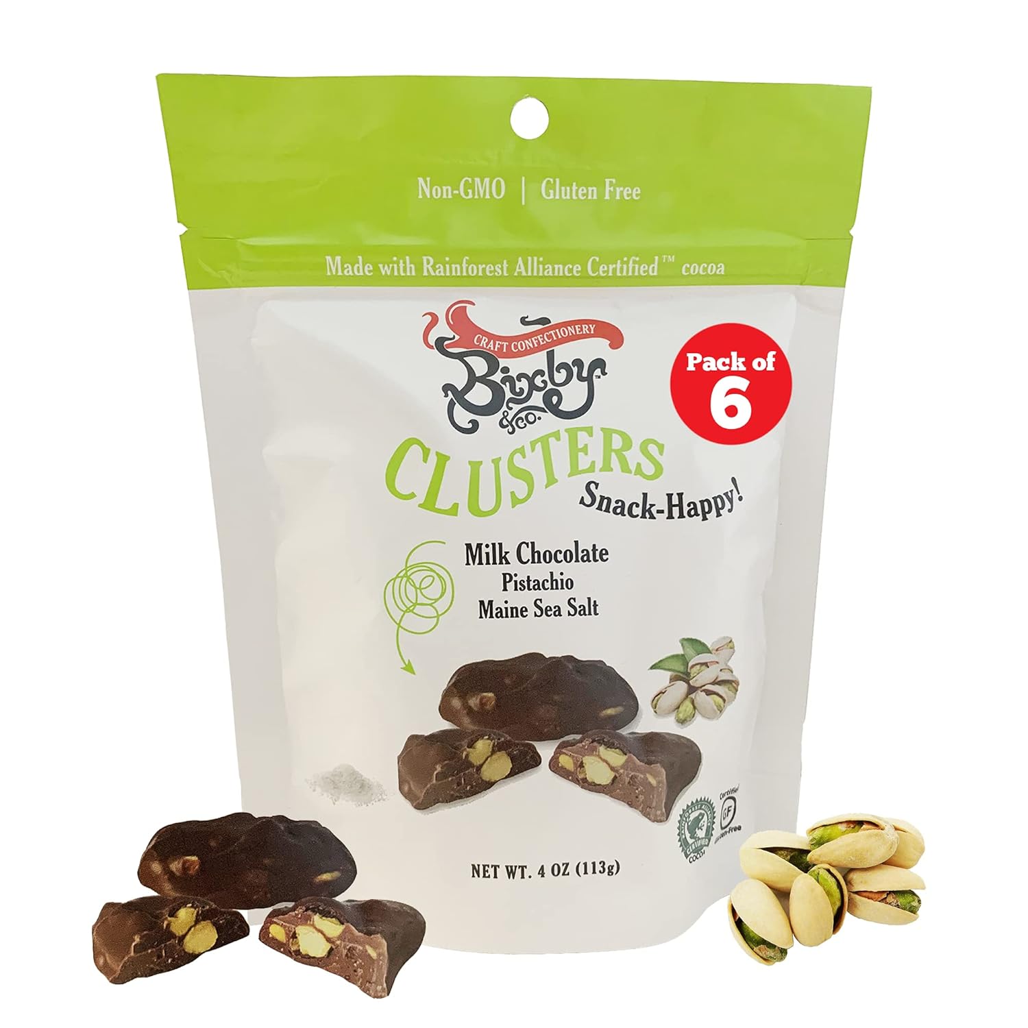 Bixby Organic Dark Chocolate Crunchy Peanut Butter Sea Salt Bites - Gluten Free, Kosher, Non-GMO Chocolate Clusters - Organic Dark Chocolate Snacks - Resealable 4.2oz Bags - Pack of 6 Bags