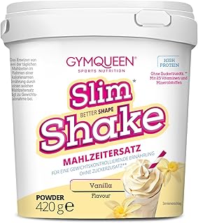 GymQueen Slim Shake, Abnehm Shake 420g, Vanille, Leckerer Diät-Shake zum einfachen Abnehmen, Mahlzeitersatz mit wichtigen Vitaminen und Nährstoffen, nur 250 kcal pro Portion & ohne Zucker-Zusatz