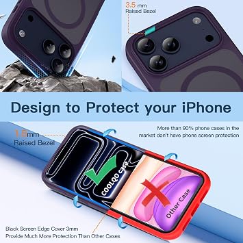 COOLQO マグネット式 iPhone 17 Proケース、二層携帯電話バンパー、パープル