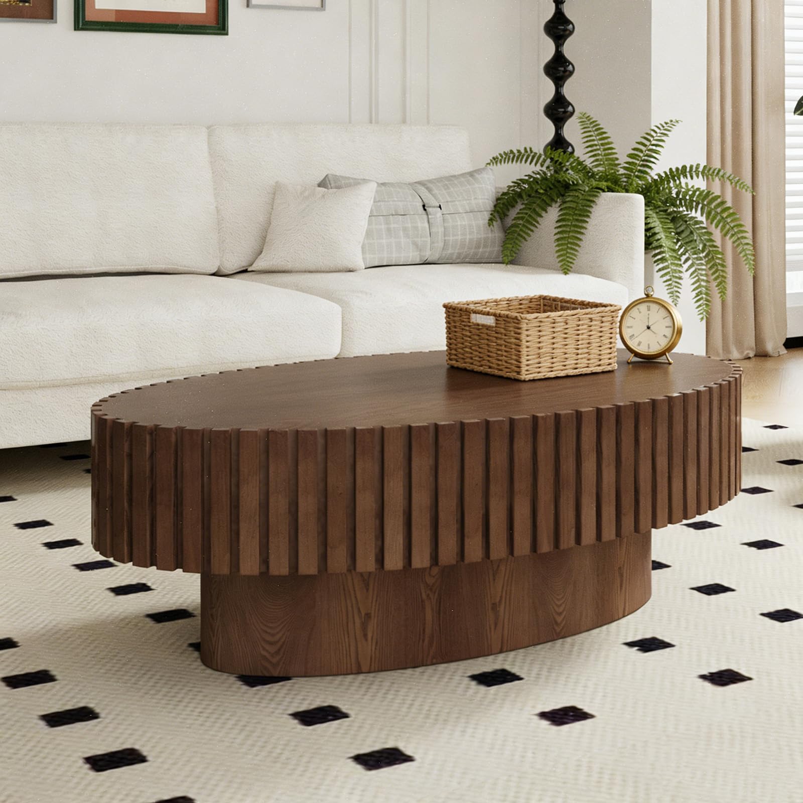 Feizhiyans B 43.3" Modern Oval Fluted Coffee Table,
