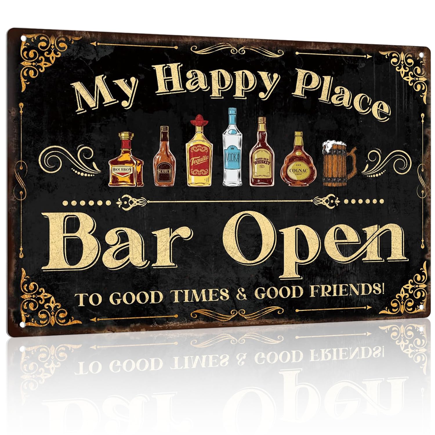 "Bar Open" Bar Sign, "Proudly Serving Whatever You Bring" Metal Tin Sign, Funny Bar Accessories for Home Pub, Man Cave, Outdoor Garden, Cafe, Apartment, Club, 12x8 Inches (C)