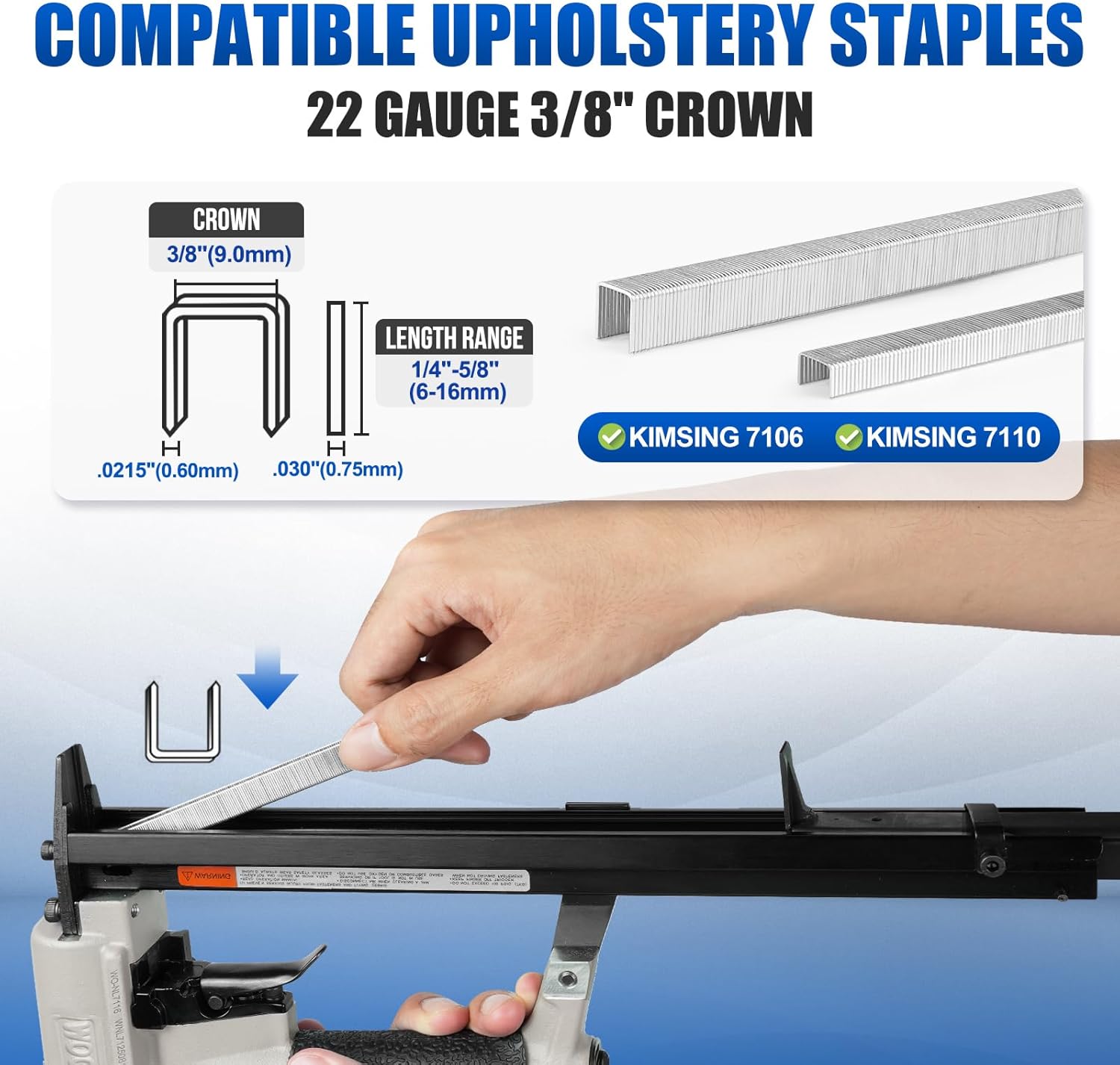 WOODPECKER NL7116 Pneumatic Upholstery Stapler with Extended Magazine, 22 Gauge 3/8-Inch Crown Staples, 71 Series Air Staple Gun for Woodworking, 1/4" to 5/8"