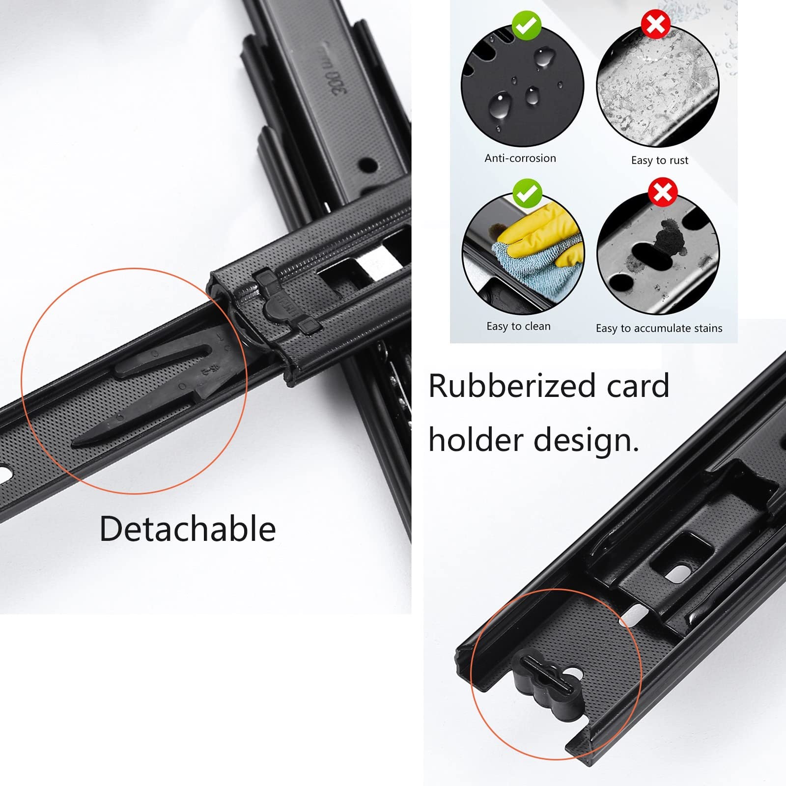 Guías para cajones de gabinetes Guías for cajones de extensión completa de 7 pliegues for armario de cocina, 250, 350, 400, 450, 500 mm, 2 pares de guías de rieles deslizantes de metal con rodamiento