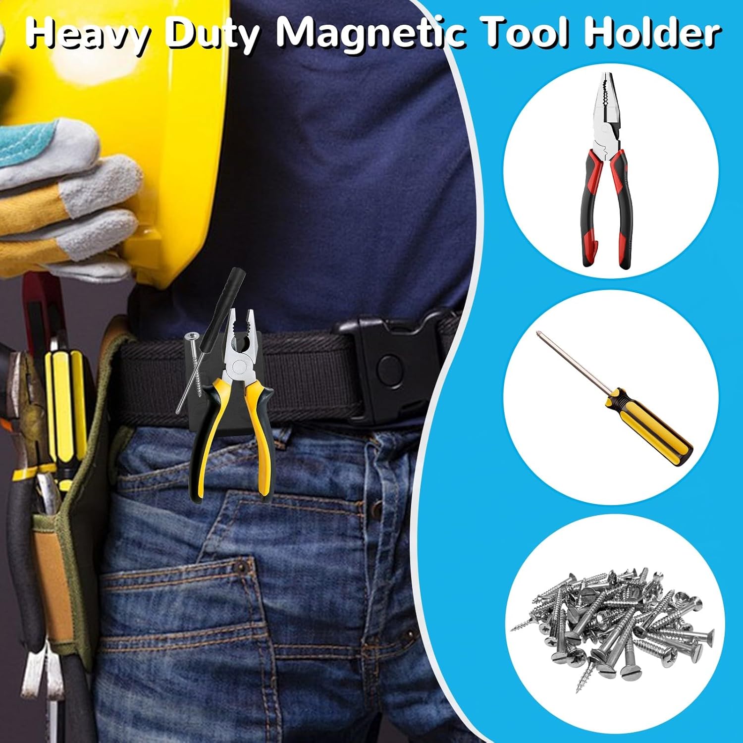 2PCS Belt Magnetic Clips Black Magnet Tool Holder Organizer for Hammers Nails Screwdrivers Wrenches Metal Accessories Heavy Duty Magnetic Tool Belt