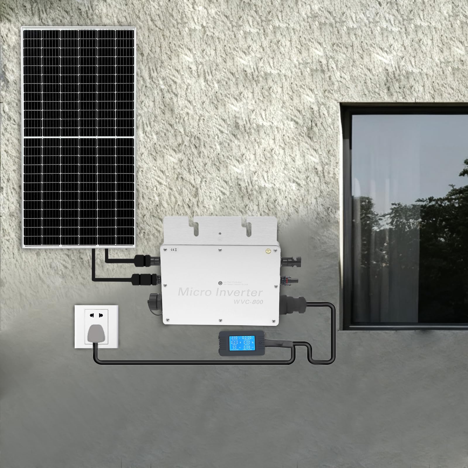 Wechselrichter Balkonkraftwerk 800W, LCD-Display Solar Wechselrichter 22-50VDC Eingang, Wandlungsfähiger Wechselrichter für Balkon & Wohnmobil