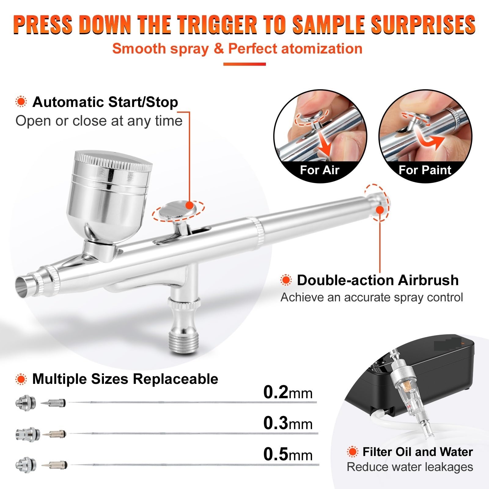 Kit de aerógrafo de doble acción, compresor de de aerógrafo multifuncional, pistola pulverizadora de 0,3mm for pintura de pasteles, modelo de maquillaje de uñas Eficiencia