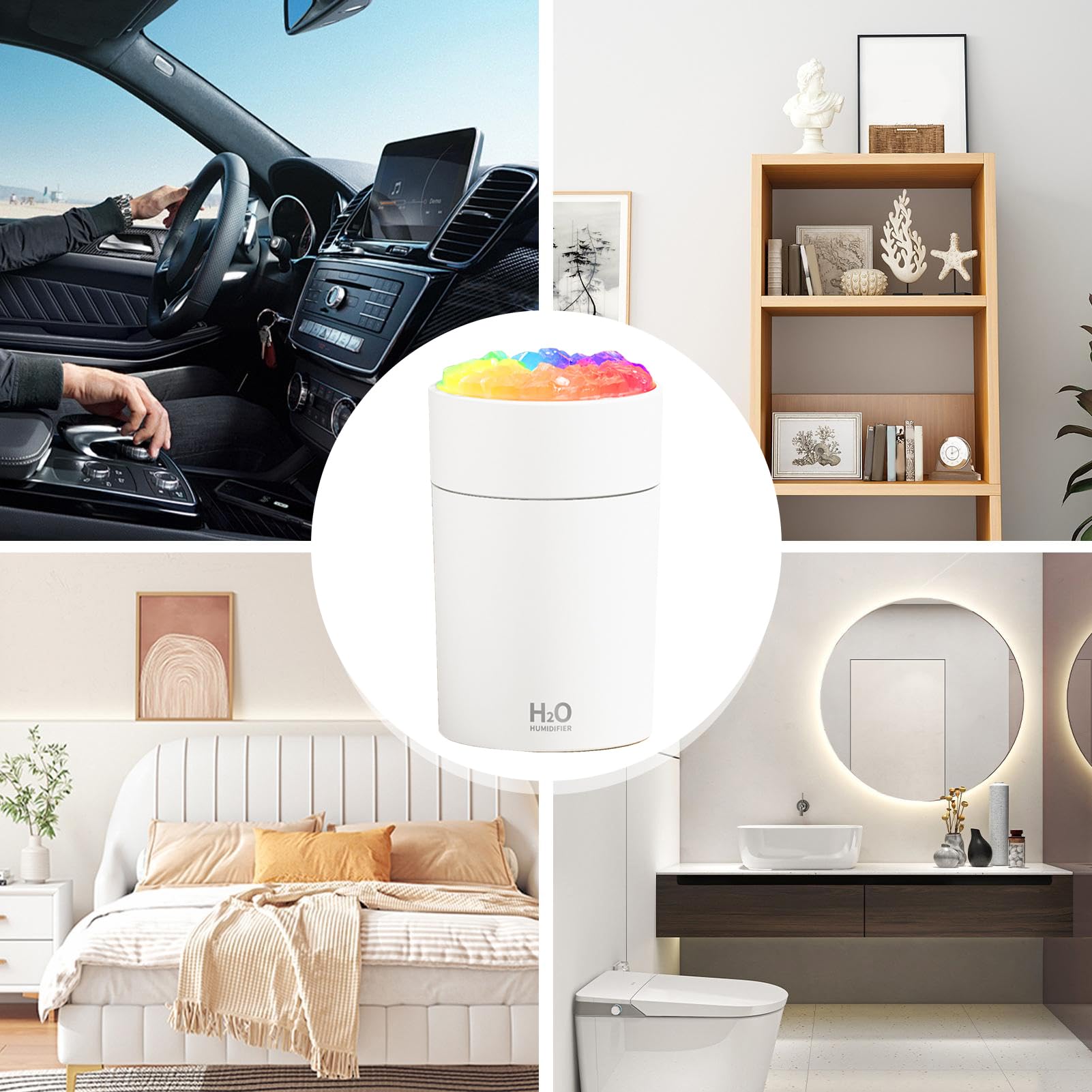 Umidificatore per Auto Profumatore A Ultrasonica Alimentato USB | Mini Umidificatore USB Profumatore d'Aria Per Veicolo Casa Ufficio Camera da Interno Asilo