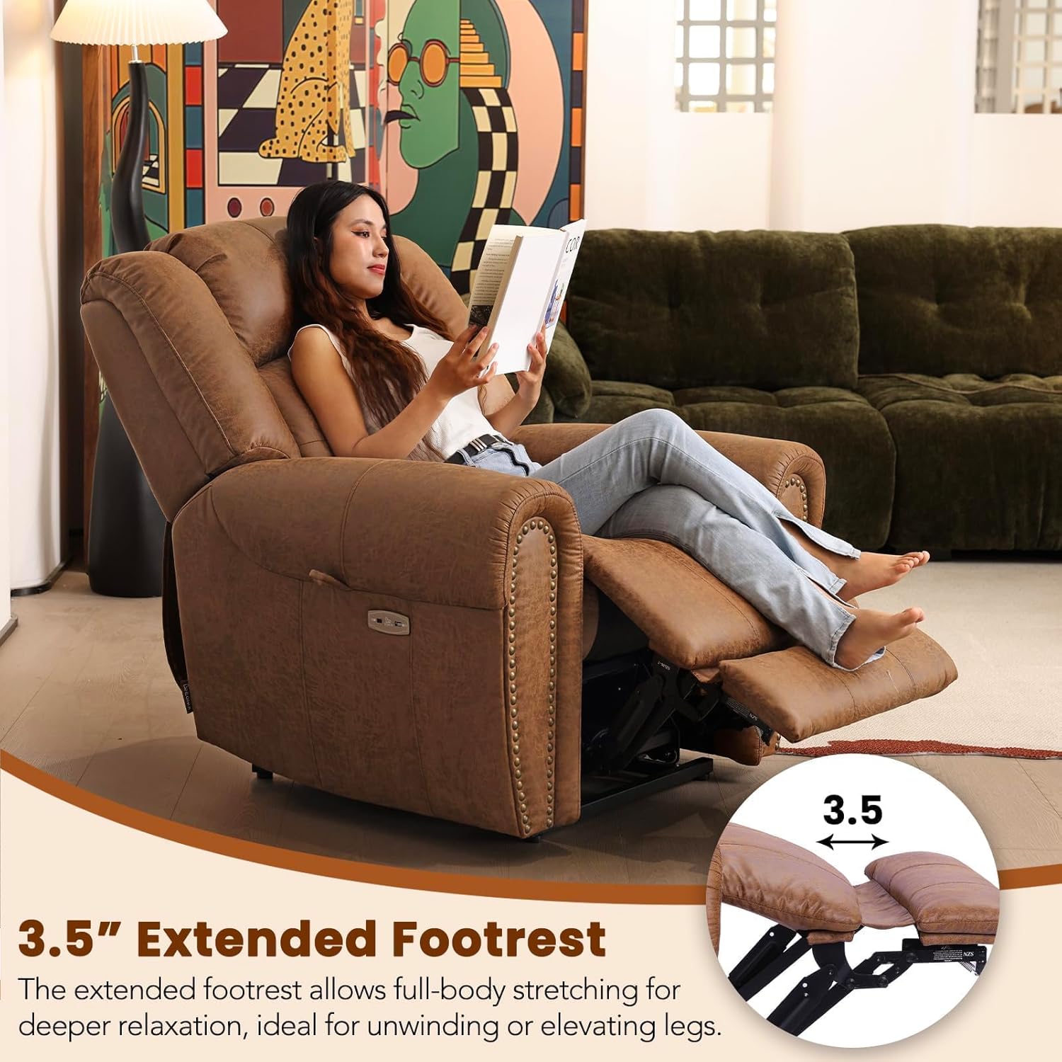 EONIX Classical Large Power Lift Recliner Chair for Elderly with Heat and Massage, Dual Motor Lay Flat Electric Lift Chair Recliner for Adults, Living Room, Bedroom, SLRY005061, Nut Brown