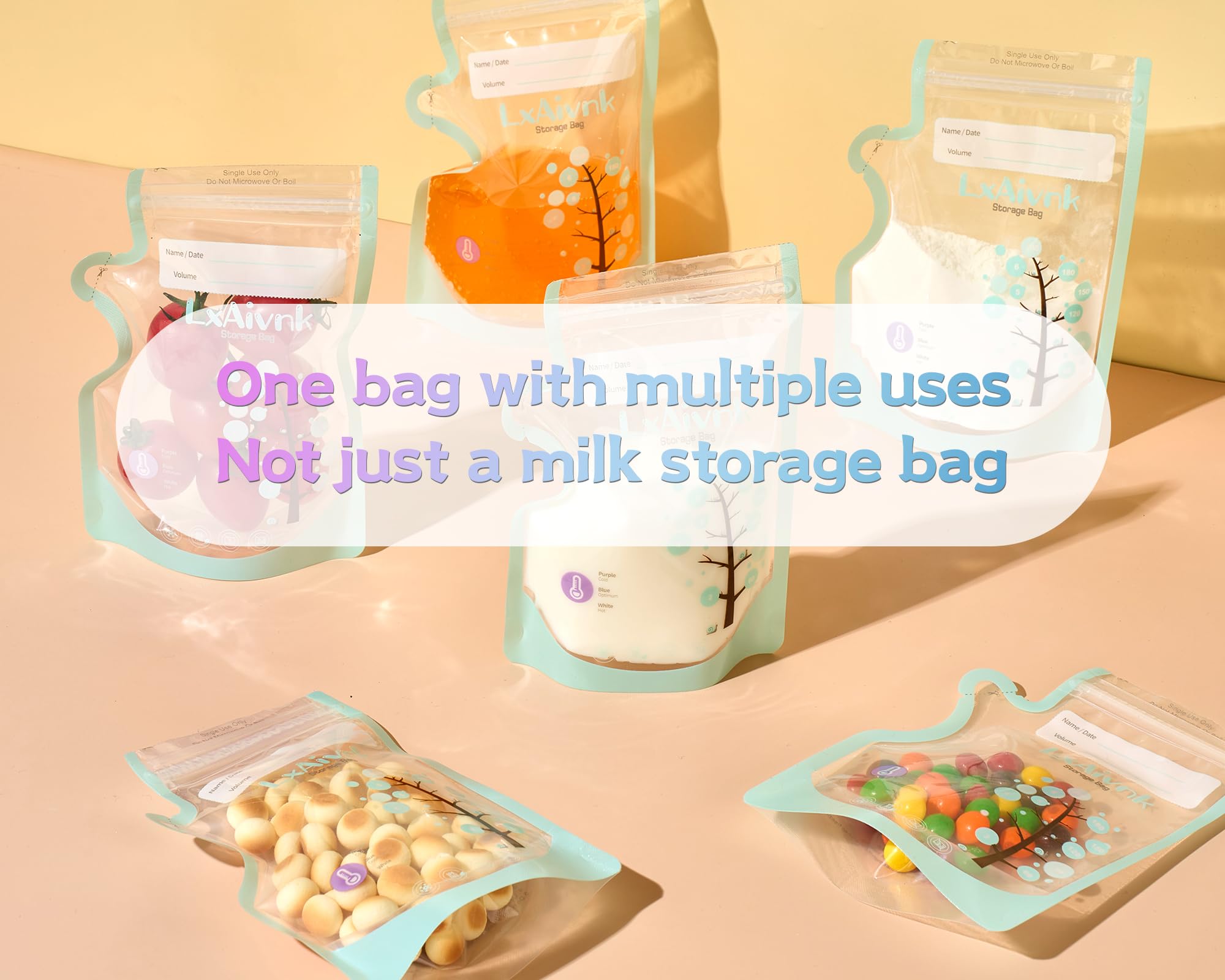 Sac de stockage de lait maternel détectant la température de 60pcs - 8oz (250ml), sacs de stockage de lait maternel sans fuite, design fin et résistant, sacs pour lait maternel essentiels