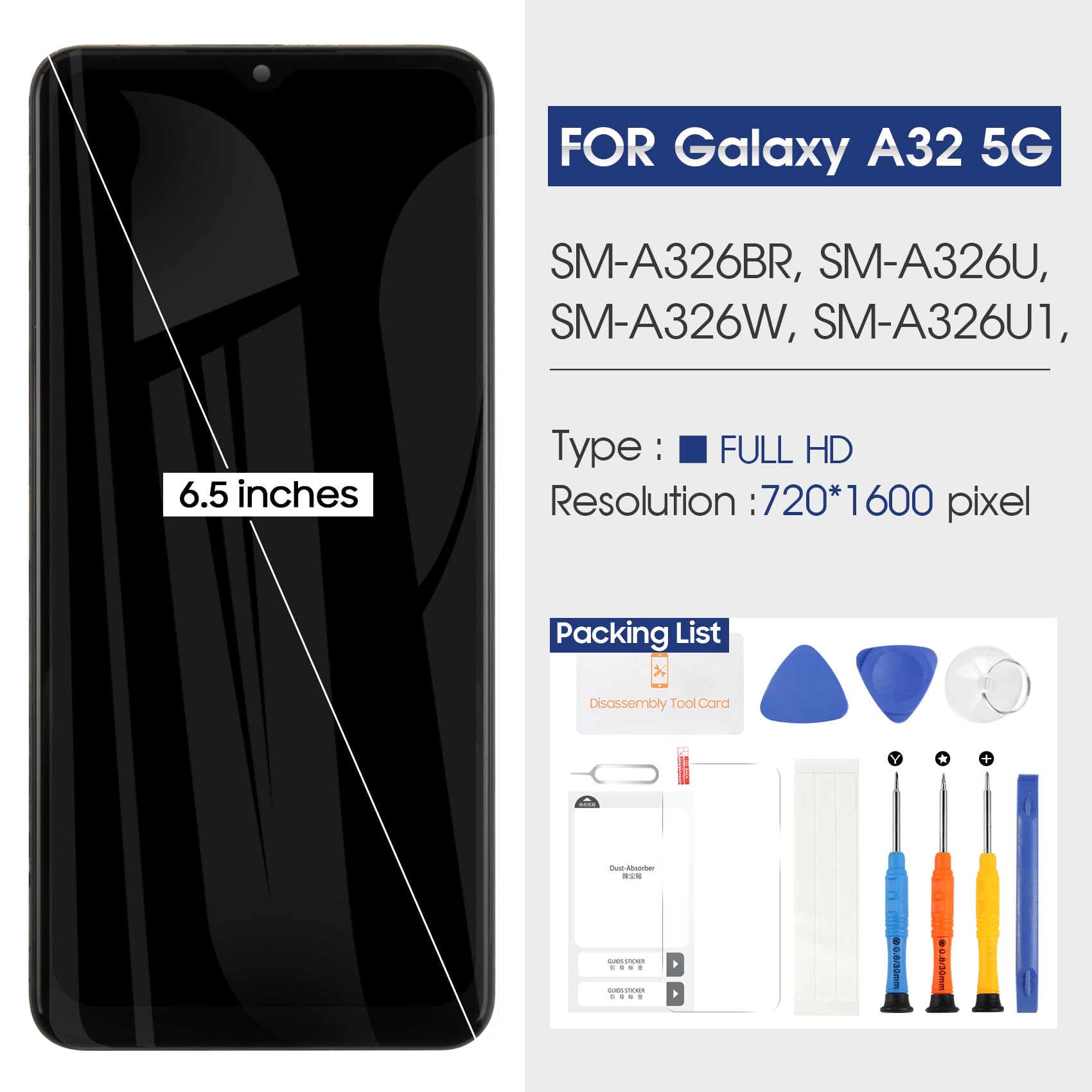 Reparo per Samsung Galaxy A32 5G LCD Display per Samsung A32 5G LCD Schermo di Ricambio (SM-A326B,SM-A326B/DS,SM-A326BR/DS) Touch Digitizer Assembly con Strumenti (con Cornice, Non per A32 4G)
