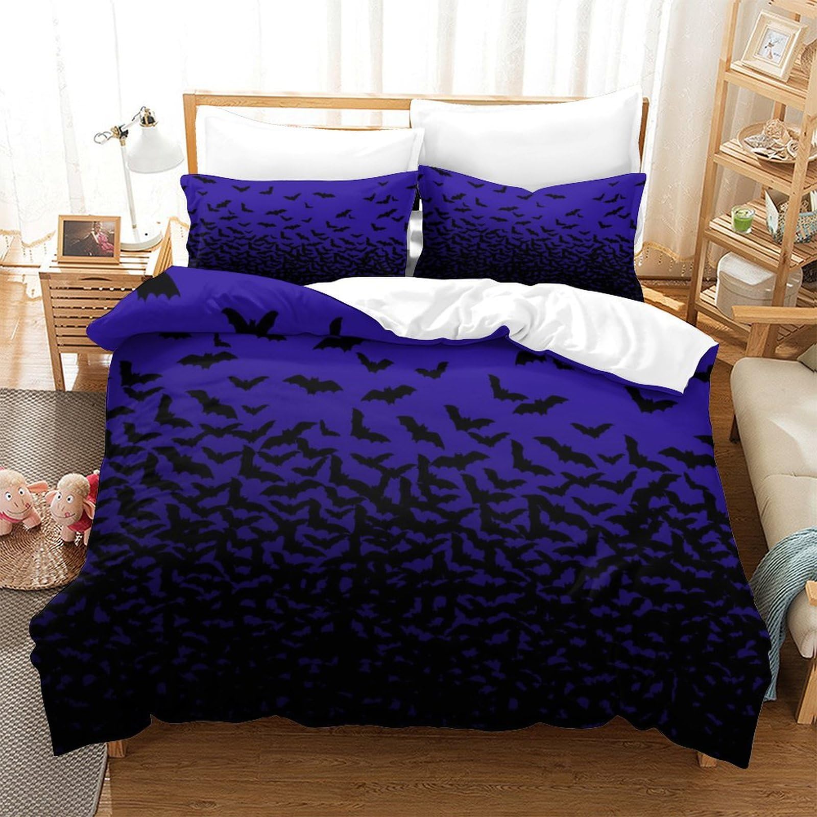 P1S9U7W5Y Gradient Blue Birds 3D Printed Duvet Cover Set 3pcs Microfiber Bird Bedding Set Single