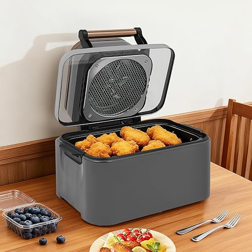 Miniatura 5 de Freidora de aire gris plateado de 12.68 cuartos de galón con ventana de vidrio visible, horno freidora de aire eléctrico familiar grande de 1700 W,