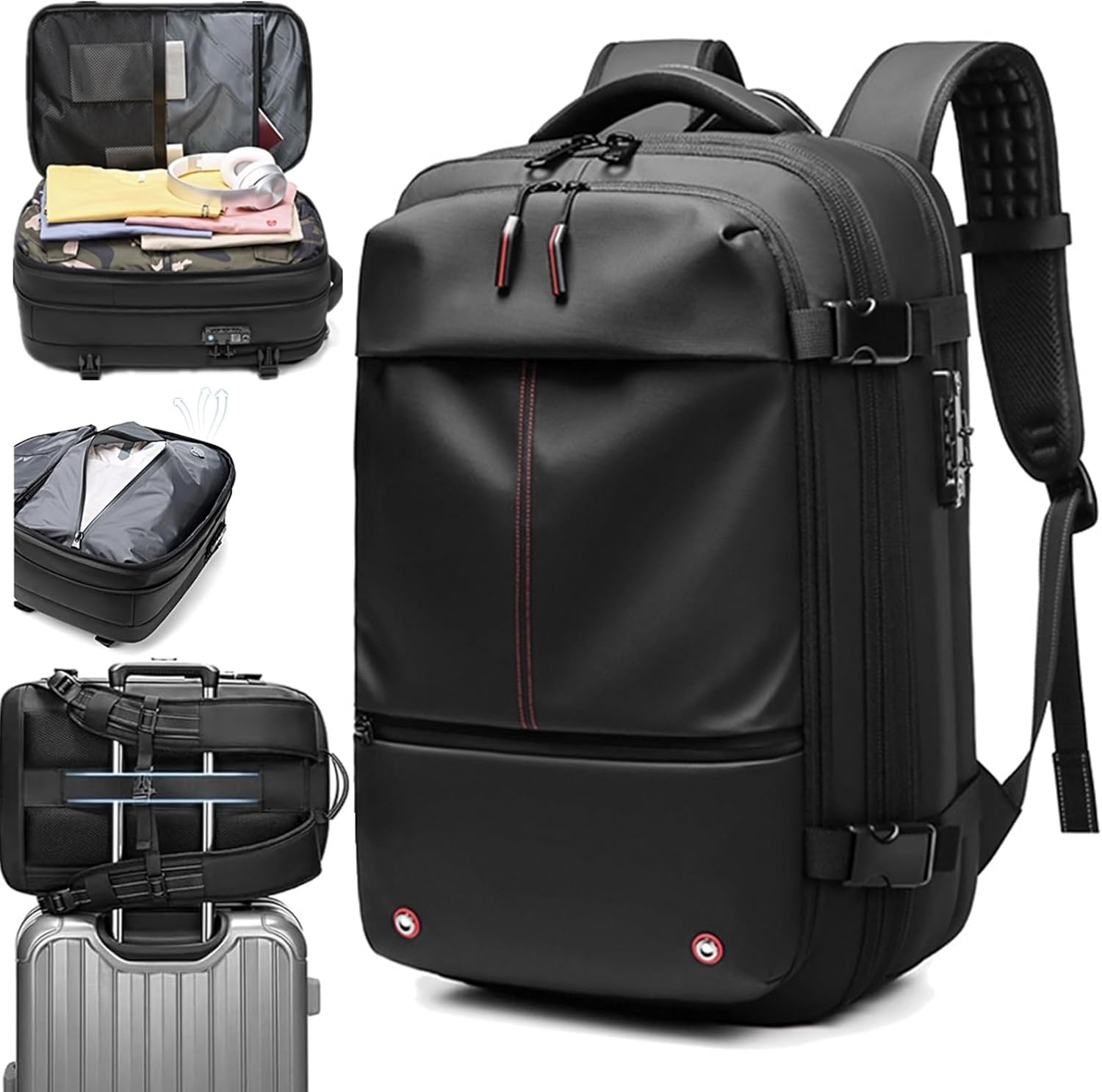 Vacpack Backpack, 60L Expandable Vacuum Travel Backpack, Water Resistant, Anti Theft, Gray