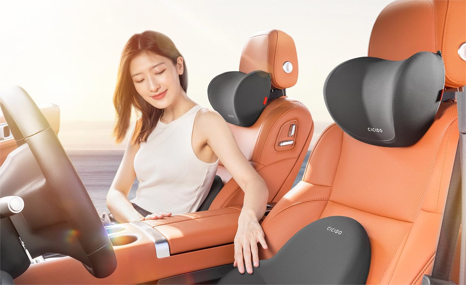 2 Pack Car Neck Headrest Pillow Head Support for Car Seat Tesla Headrest Pillow Car Neck Pillow for Driving 100% Memory Foam with Adjustable Strap Car Pillow for Driving Seat
