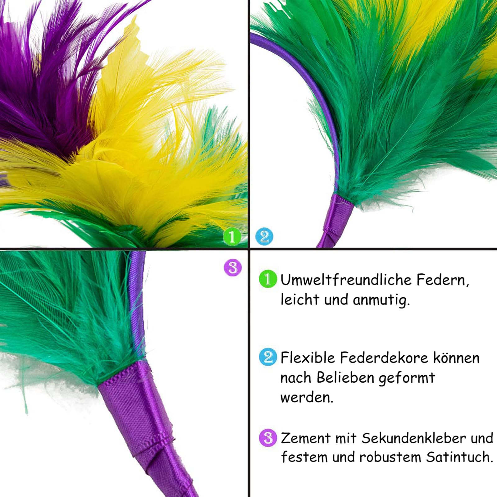 Kleurrijke haarbanden met veren, met oorbellen, haarbandset voor dames, papegaai-kostuum voor dames, hoofdtooi carnaval, party, hoofdtooi voor carnaval, feest