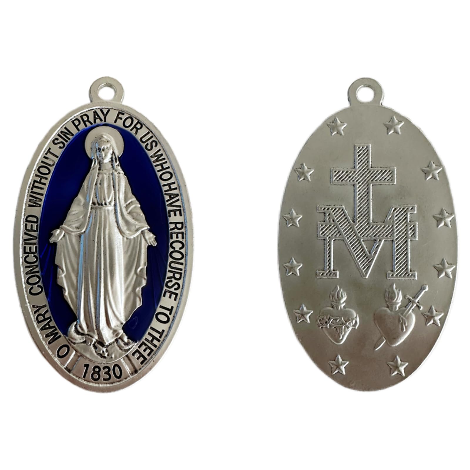 Bovemee 3.5 Inch Extra large Miraculous Medals Silver-Plated Pendant, Golden Medalla de la Virgen Milagrosa Charm Catholic Gifts