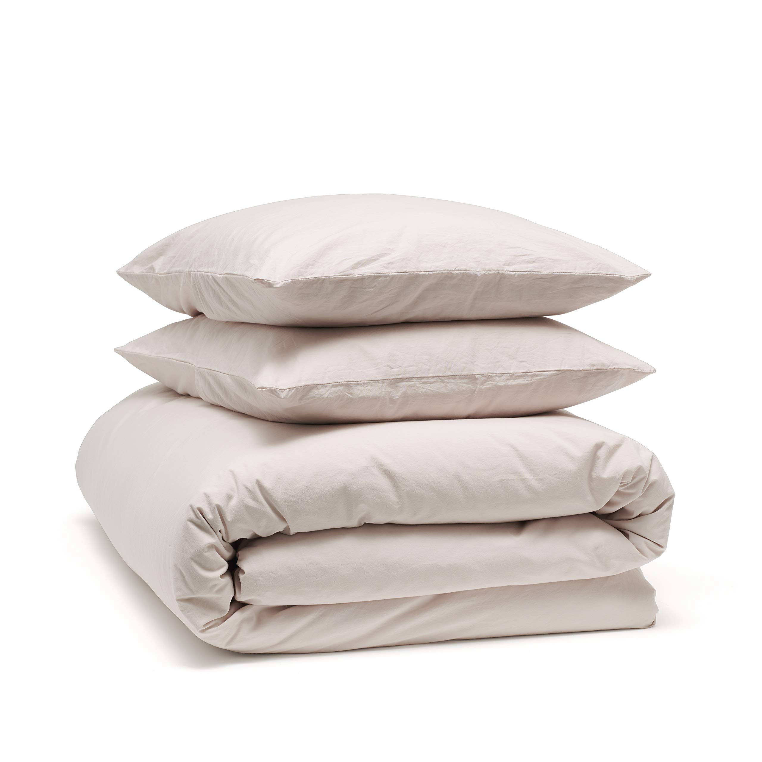 Parure de lit 100% percale lavée coton rose double avec 2 taies d'oreiller